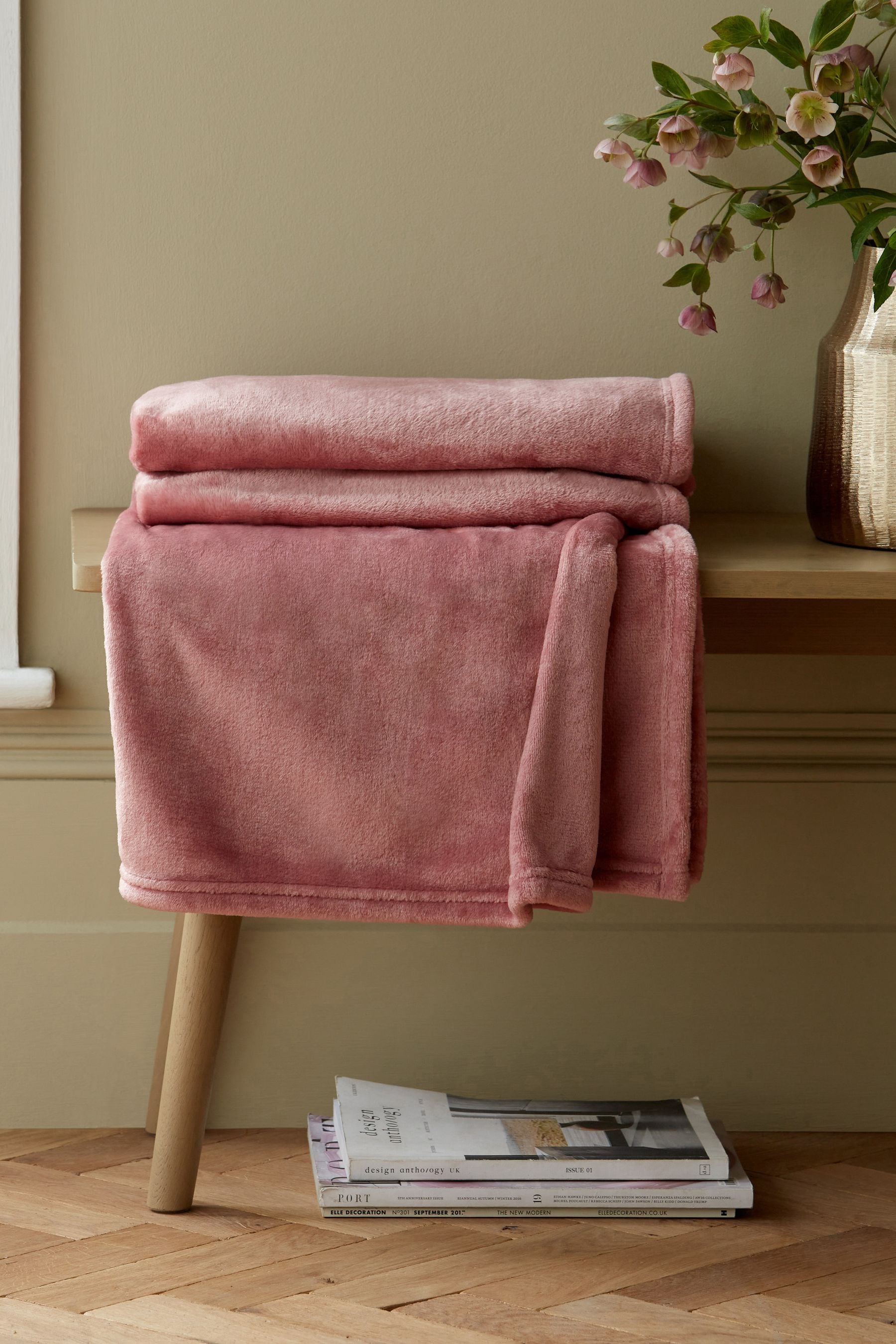 Blush Pink Teddy Plush Fleece Throw