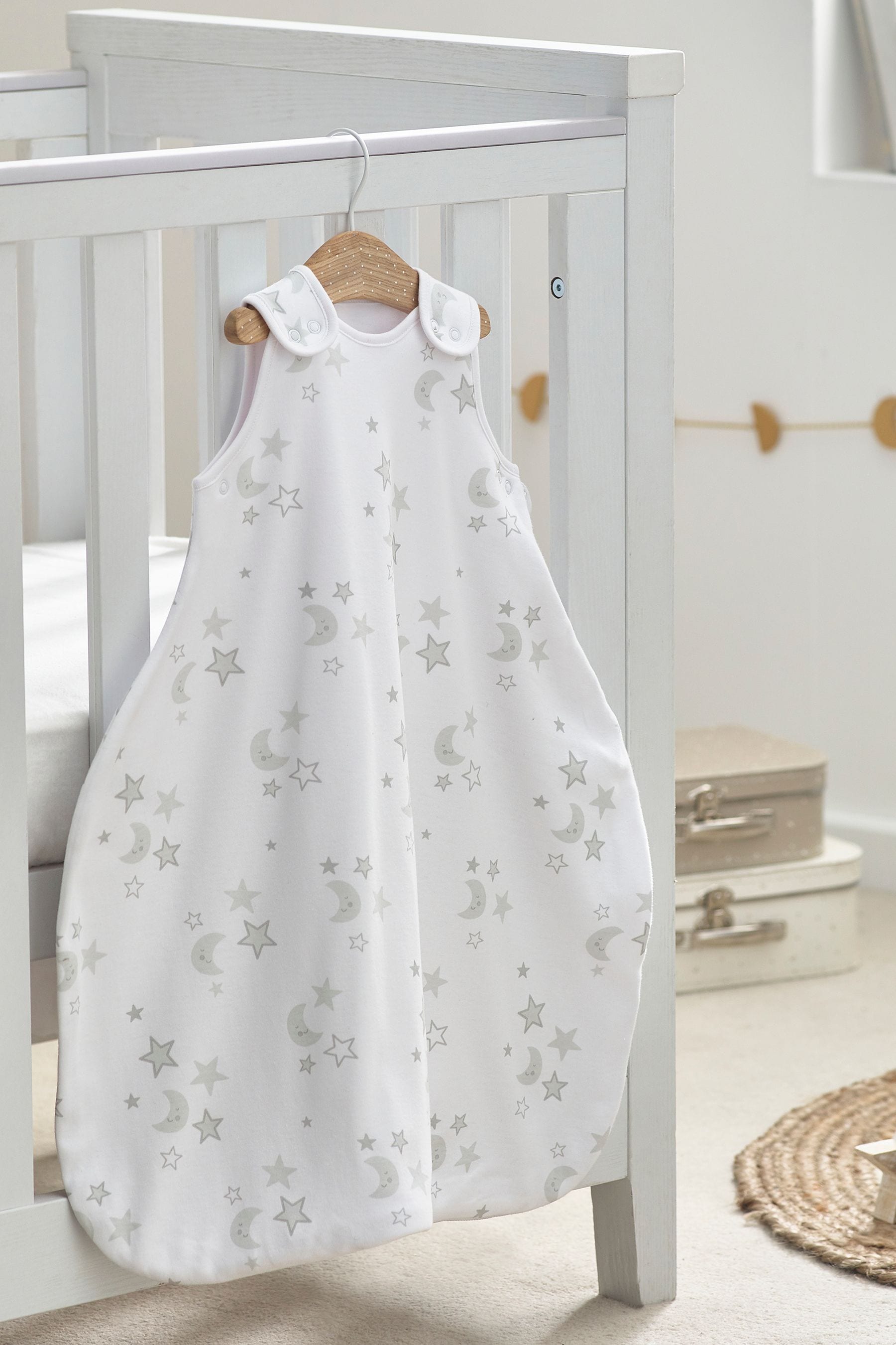 White Grey Moon & Stars Hip Dysplasia 100% Cotton Sleep Bag