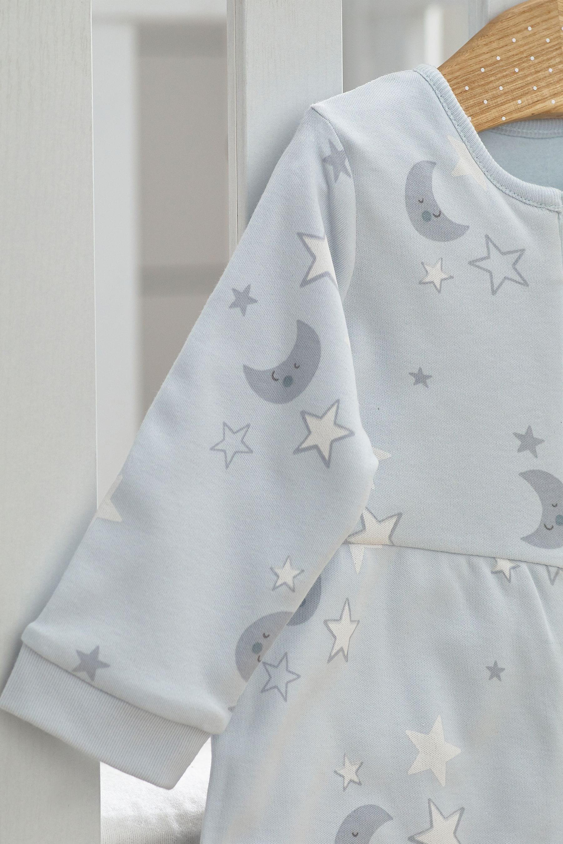 Blue Moon & Stars Baby 100% Cotton Long Sleeve 2 Tog Sleep Bag