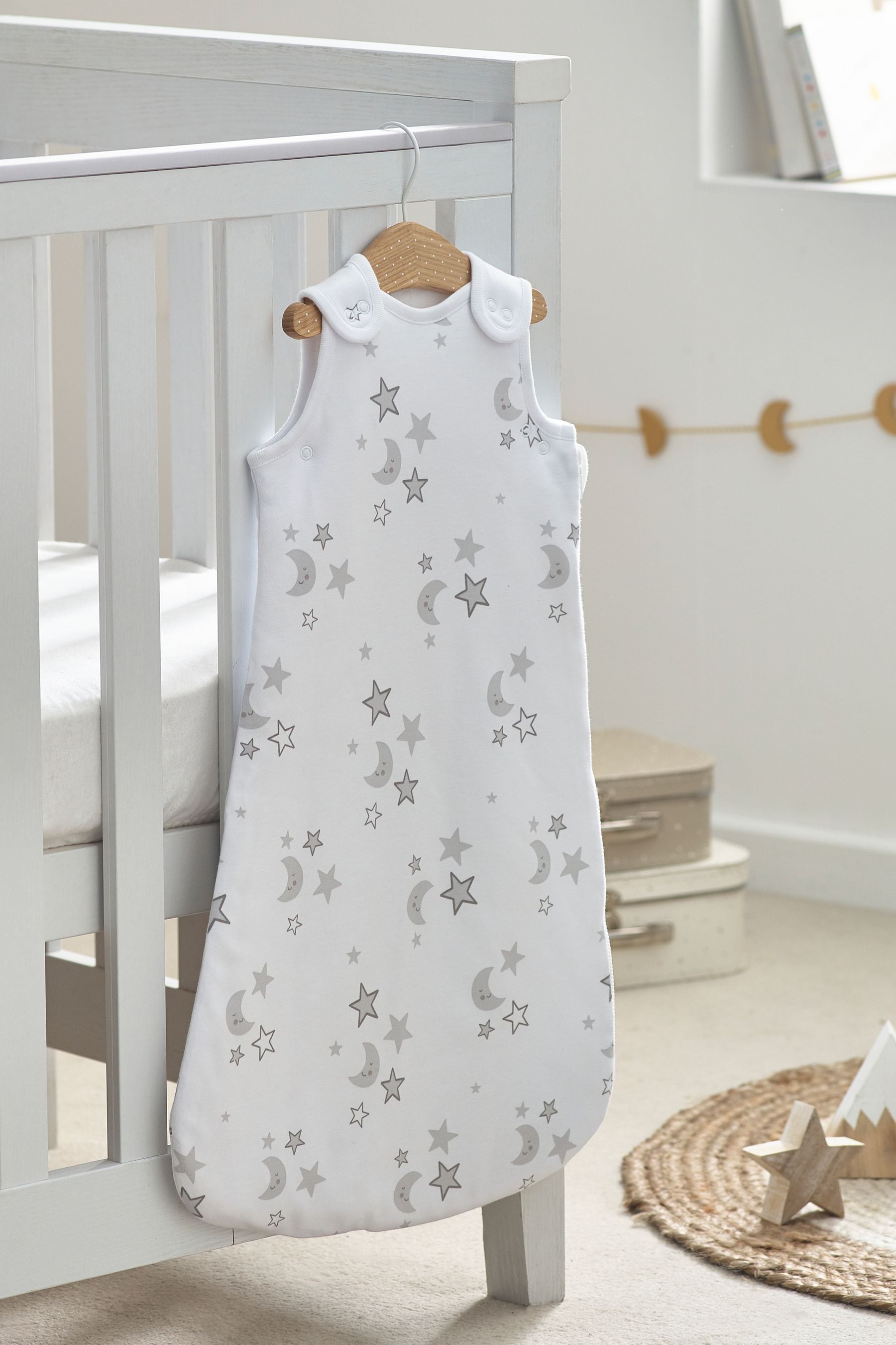 Grey Moon & Stars Baby 100% Cotton 2.5 Tog Sleep Bag