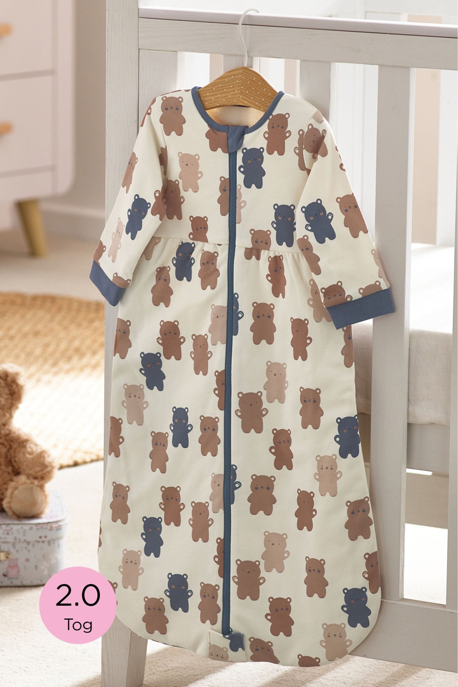 Natural Teddy Bear Baby 100% Cotton Long Sleeve 2 Tog Sleep Bag