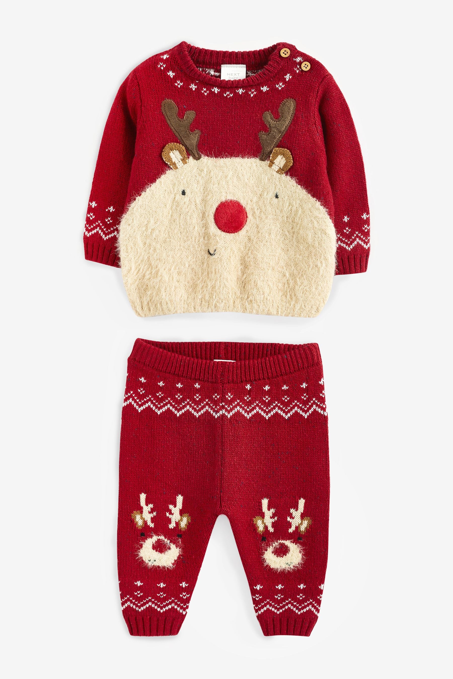 Red Reindeer Baby Knitted Jumper And Leggings Set (0mths-2yrs)