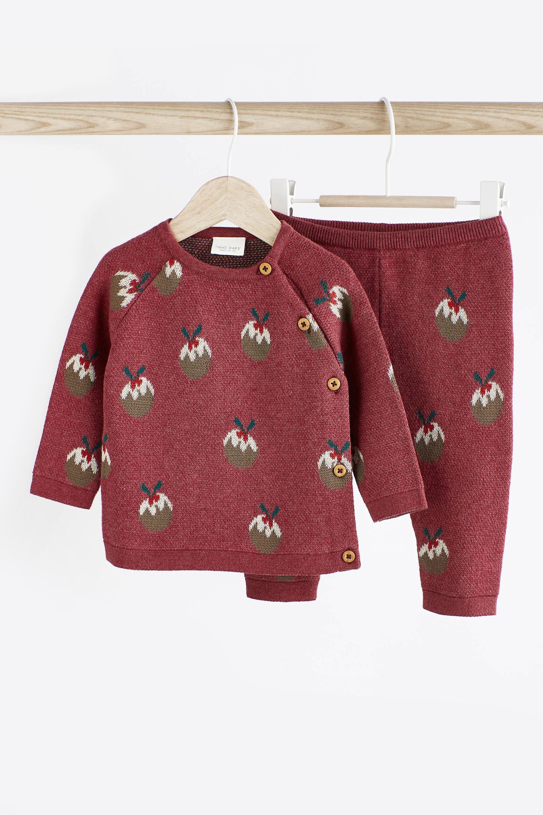 Red Christmas Pudding Baby Knitted Jumper And Leggings Set (0mths-2yrs)