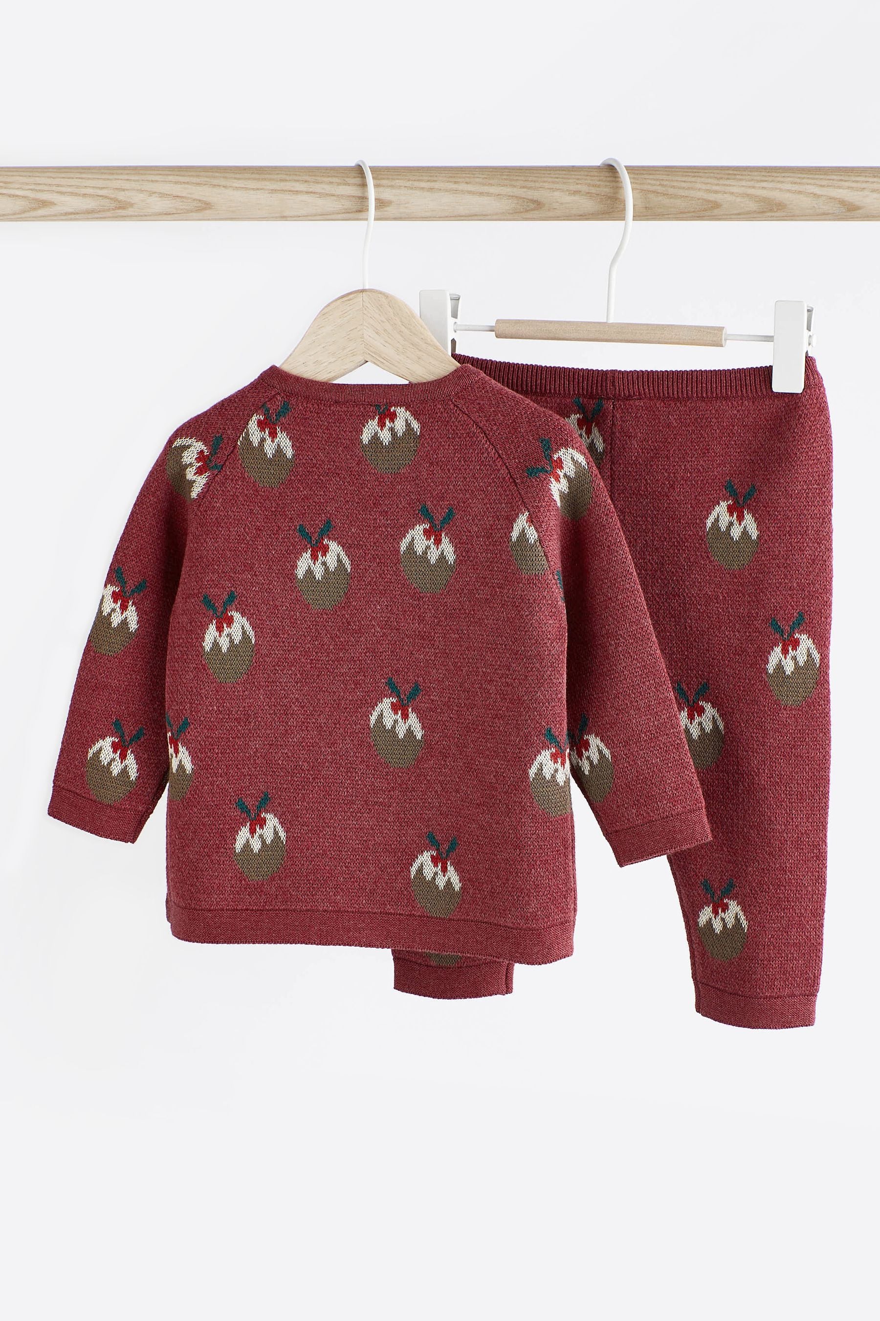 Red Christmas Pudding Baby Knitted Jumper And Leggings Set (0mths-2yrs)