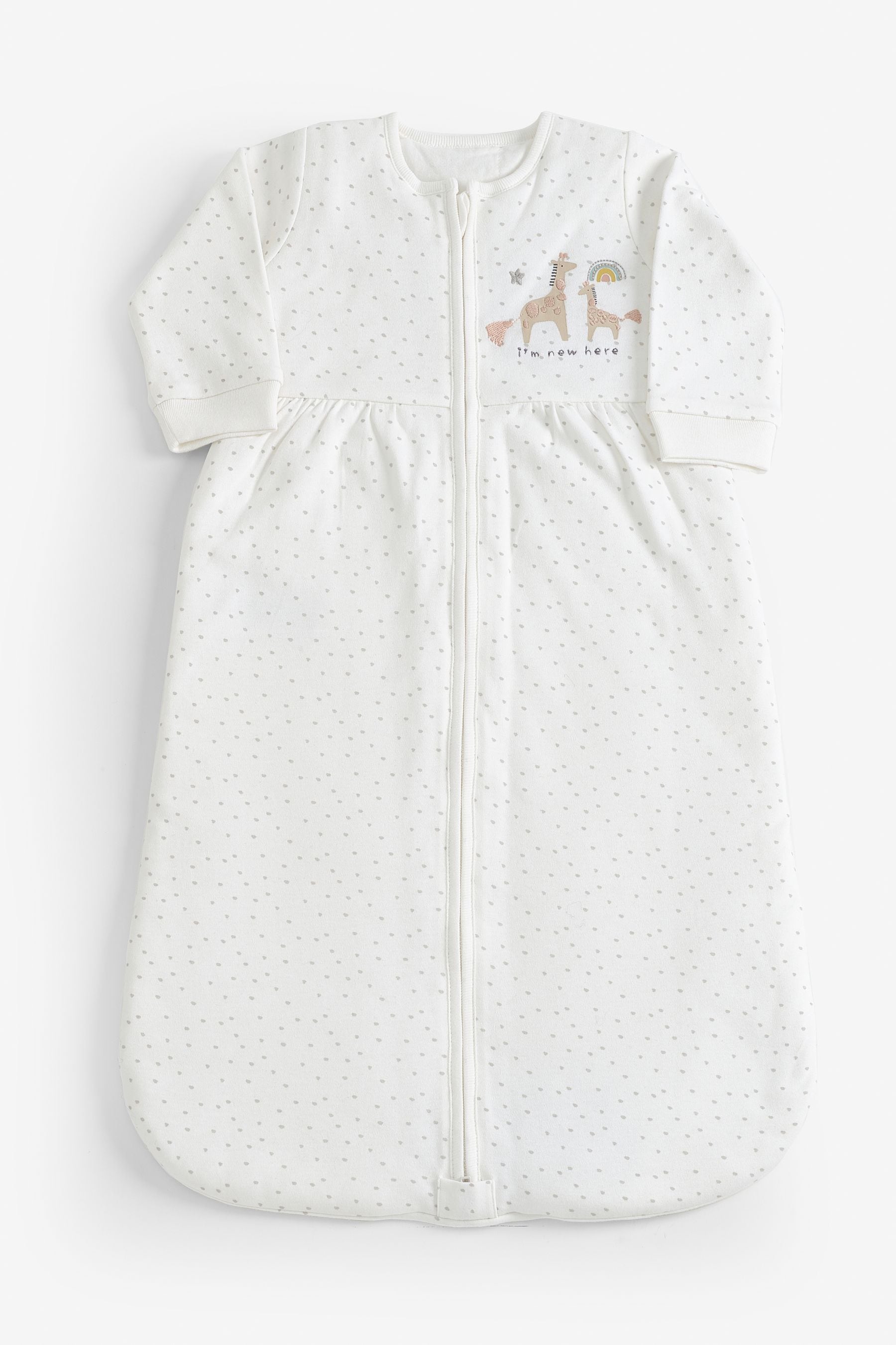 White I'm New Here Baby 100% Cotton Long Sleeve 2.5 Tog Sleep Bag