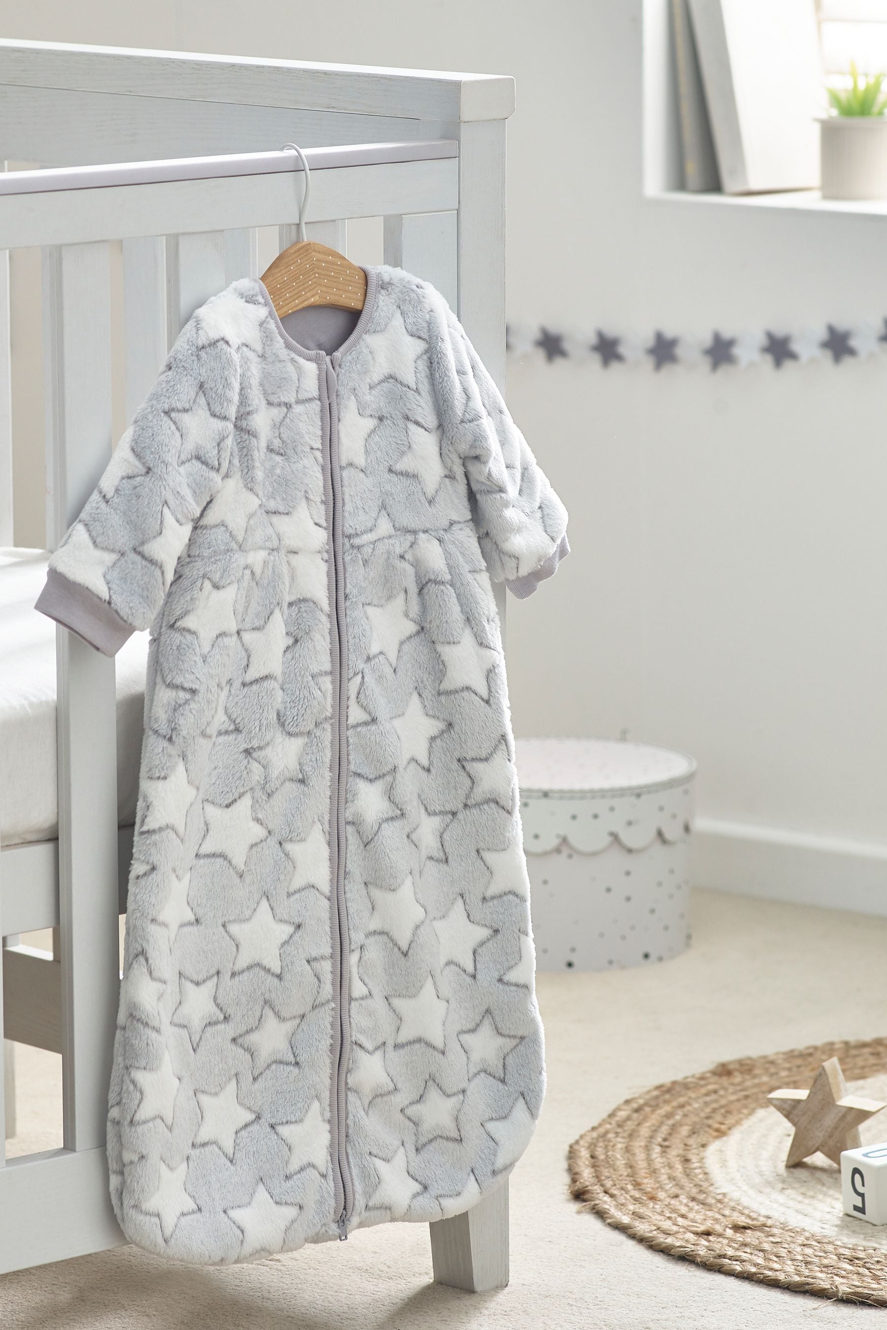 Grey Stars 2.5 Tog Fleece Supersoft Baby Sleep Bag