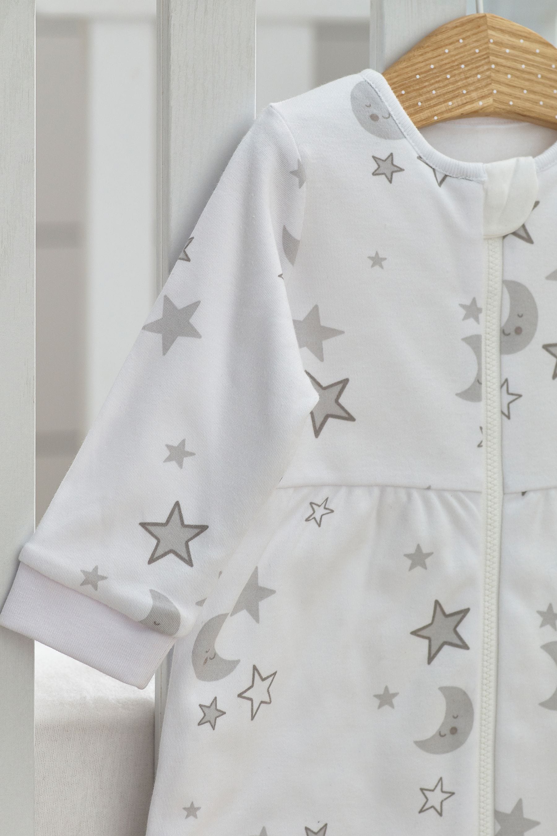 Grey Moon & Stars Baby 100% Cotton Long Sleeve 2 Tog Sleep Bag