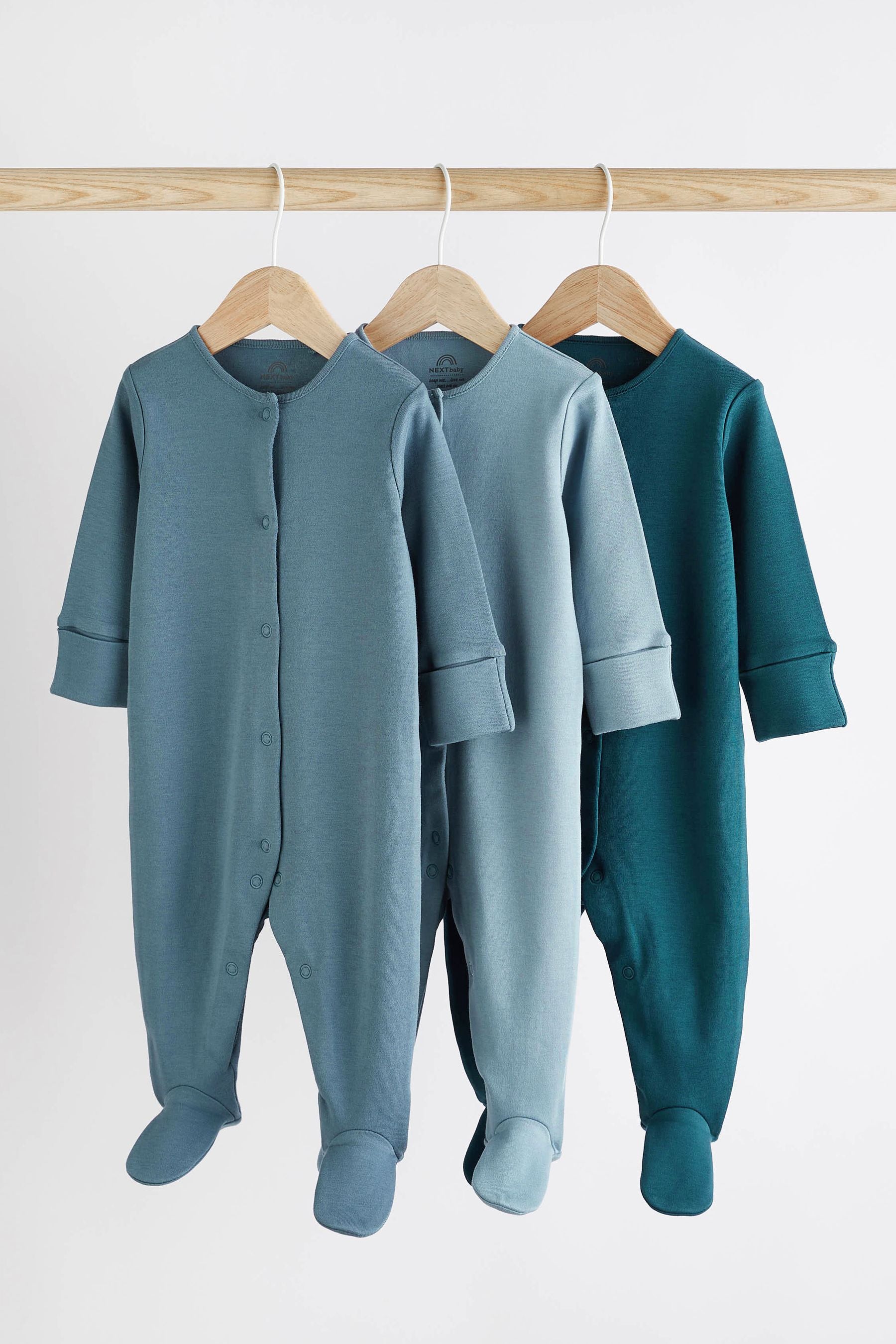 Petrol Blue Cotton Baby Sleepsuits (0-2yrs)