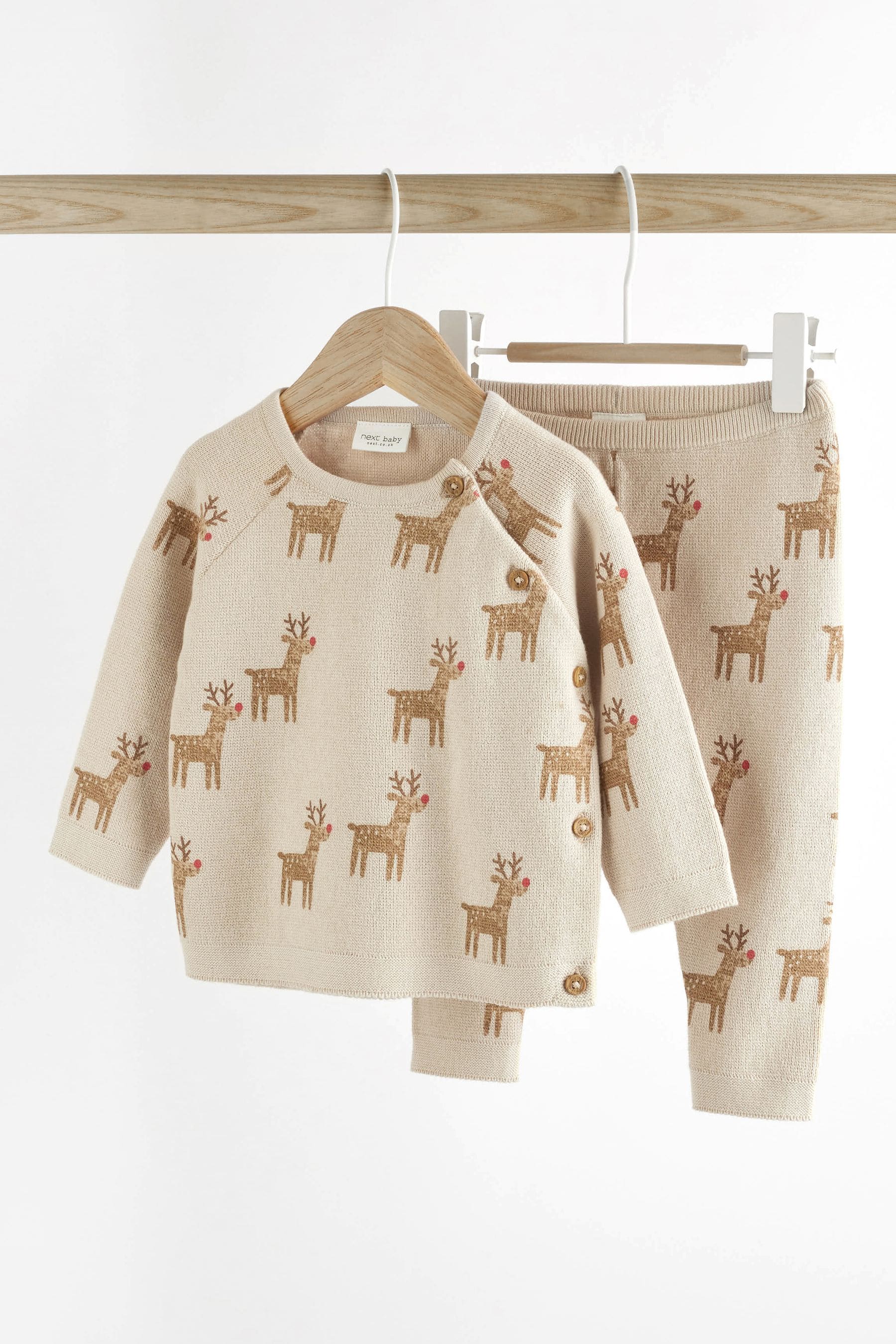 Neutral Reindeer Baby Knitted Jumper And Trousers Set (0mths-2yrs)