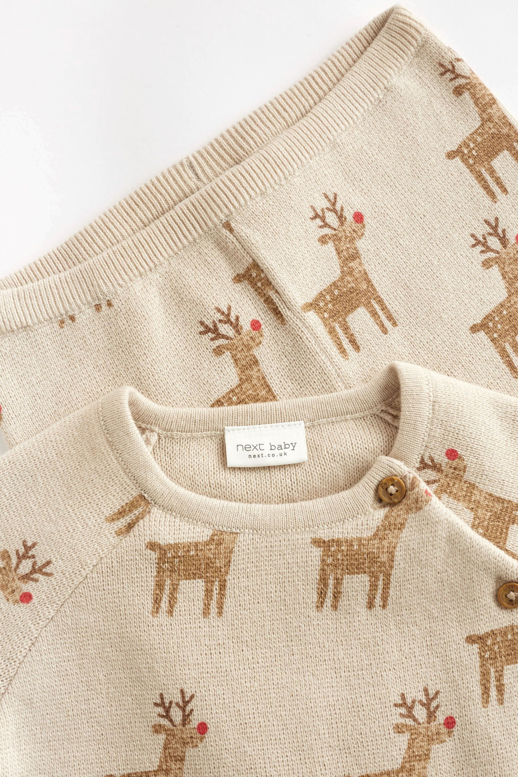 Neutral Reindeer Baby Knitted Jumper And Trousers Set (0mths-2yrs)