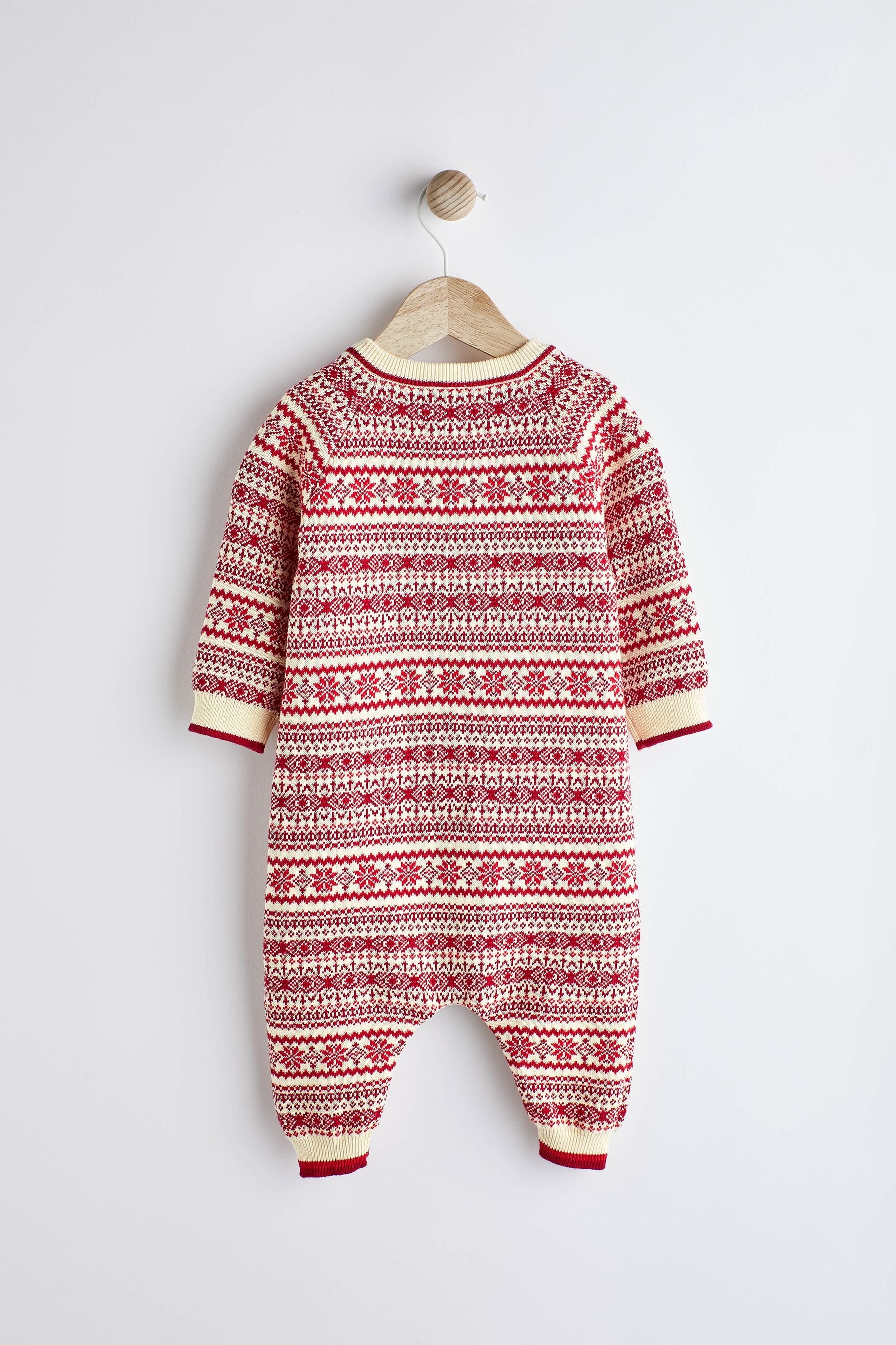 Red Fairisle Pattern Knitted Baby Romper (0mths-2yrs)