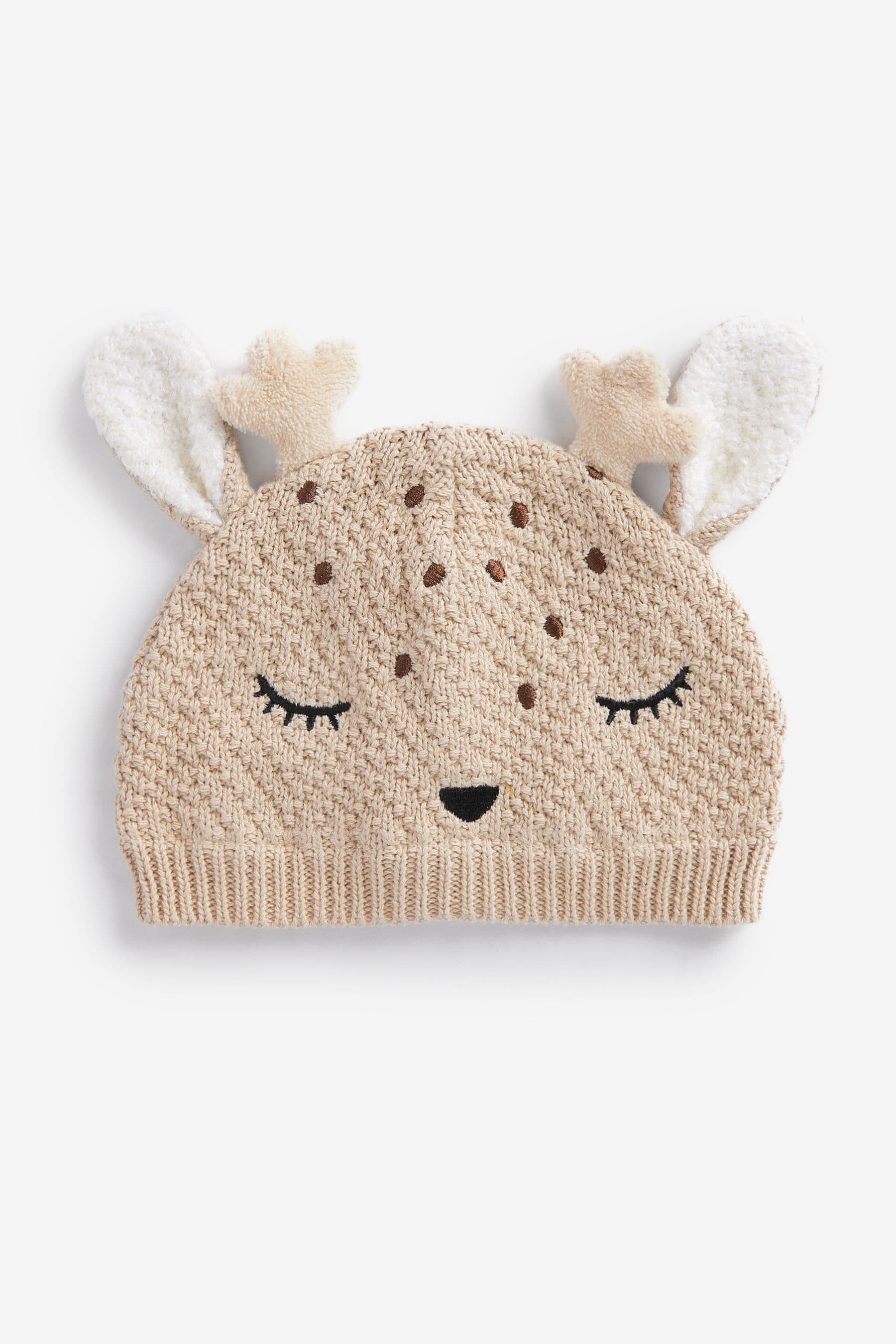 Beige Brown Reindeer Knit Hat (0mths-2yrs)