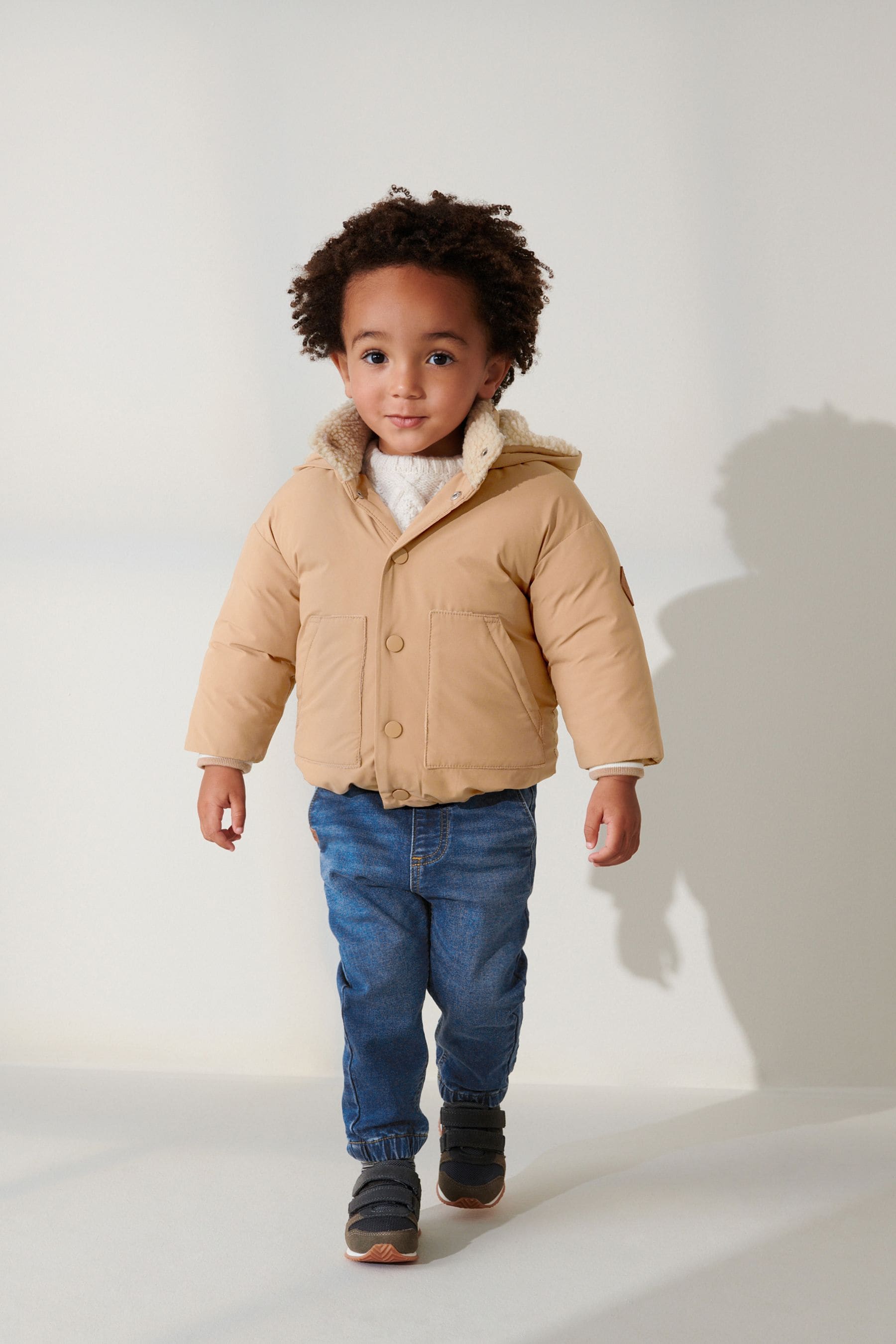 Tan Brown Teddy Padded Jacket with Borg Lined Hood (3mths-7yrs)