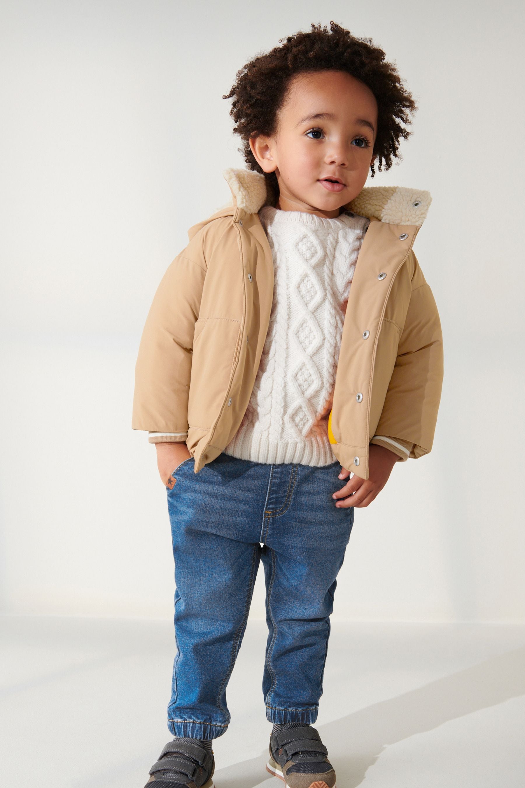 Tan Brown Teddy Padded Jacket with Borg Lined Hood (3mths-7yrs)