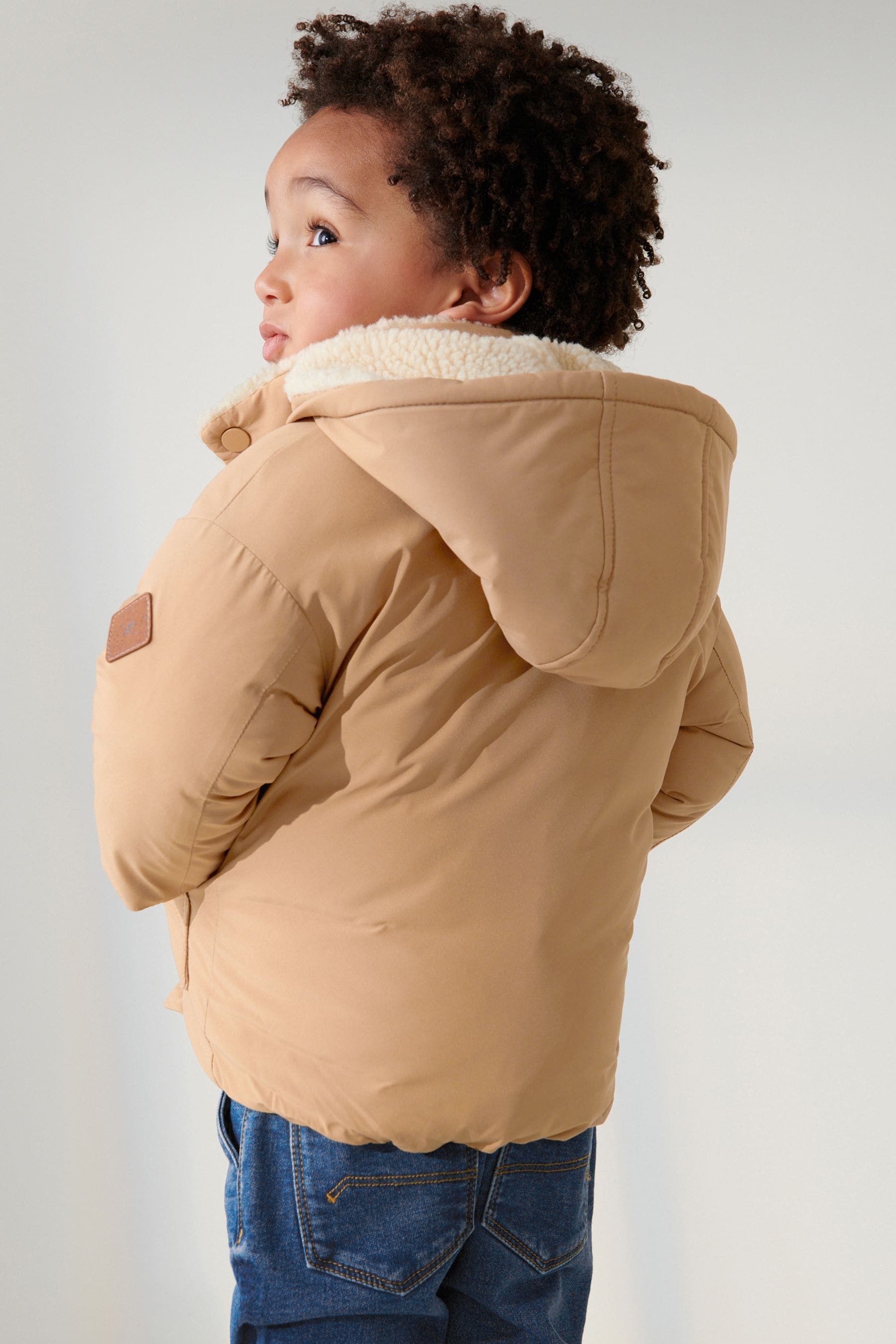 Tan Brown Teddy Padded Jacket with Borg Lined Hood (3mths-7yrs)