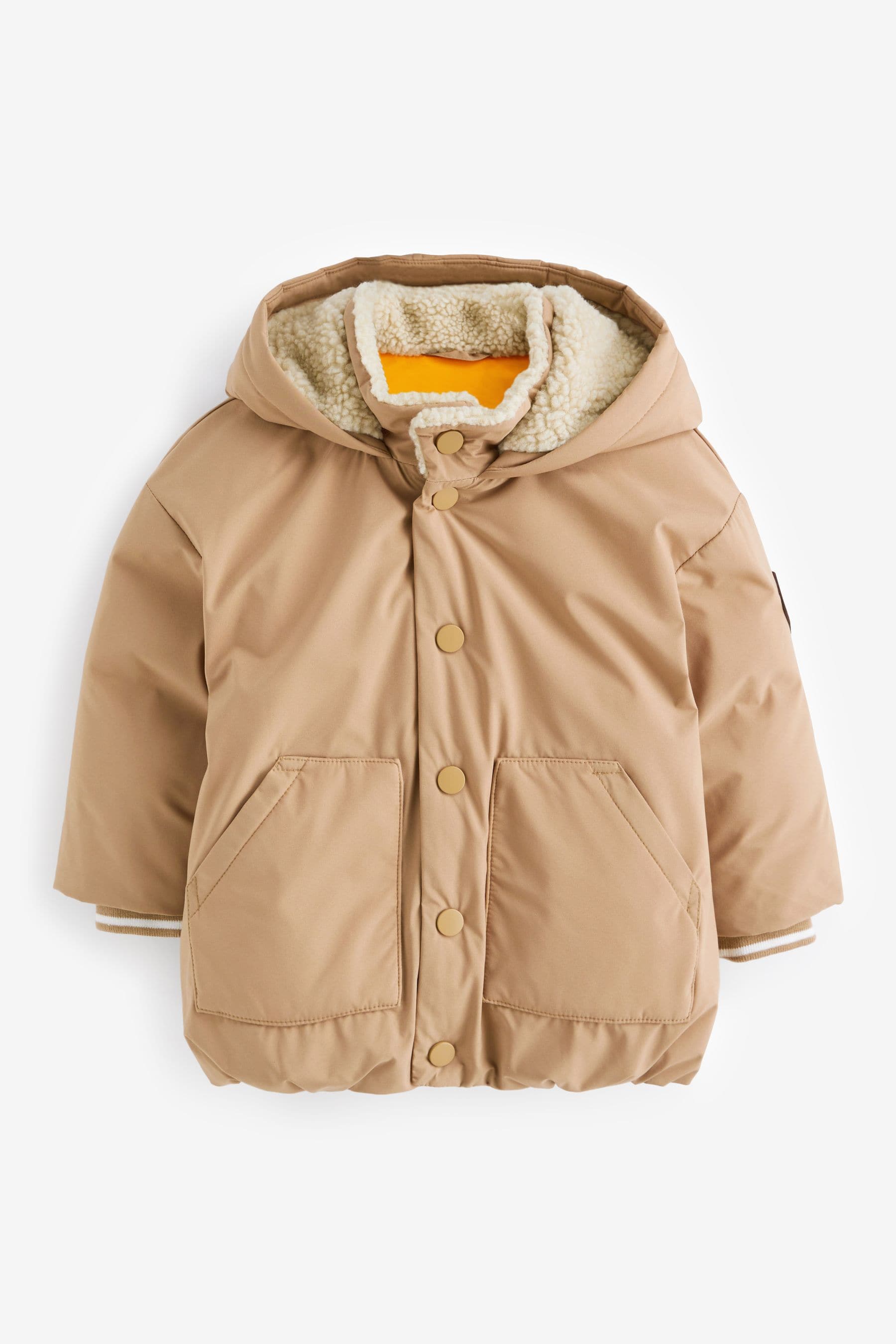 Tan Brown Teddy Padded Jacket with Borg Lined Hood (3mths-7yrs)