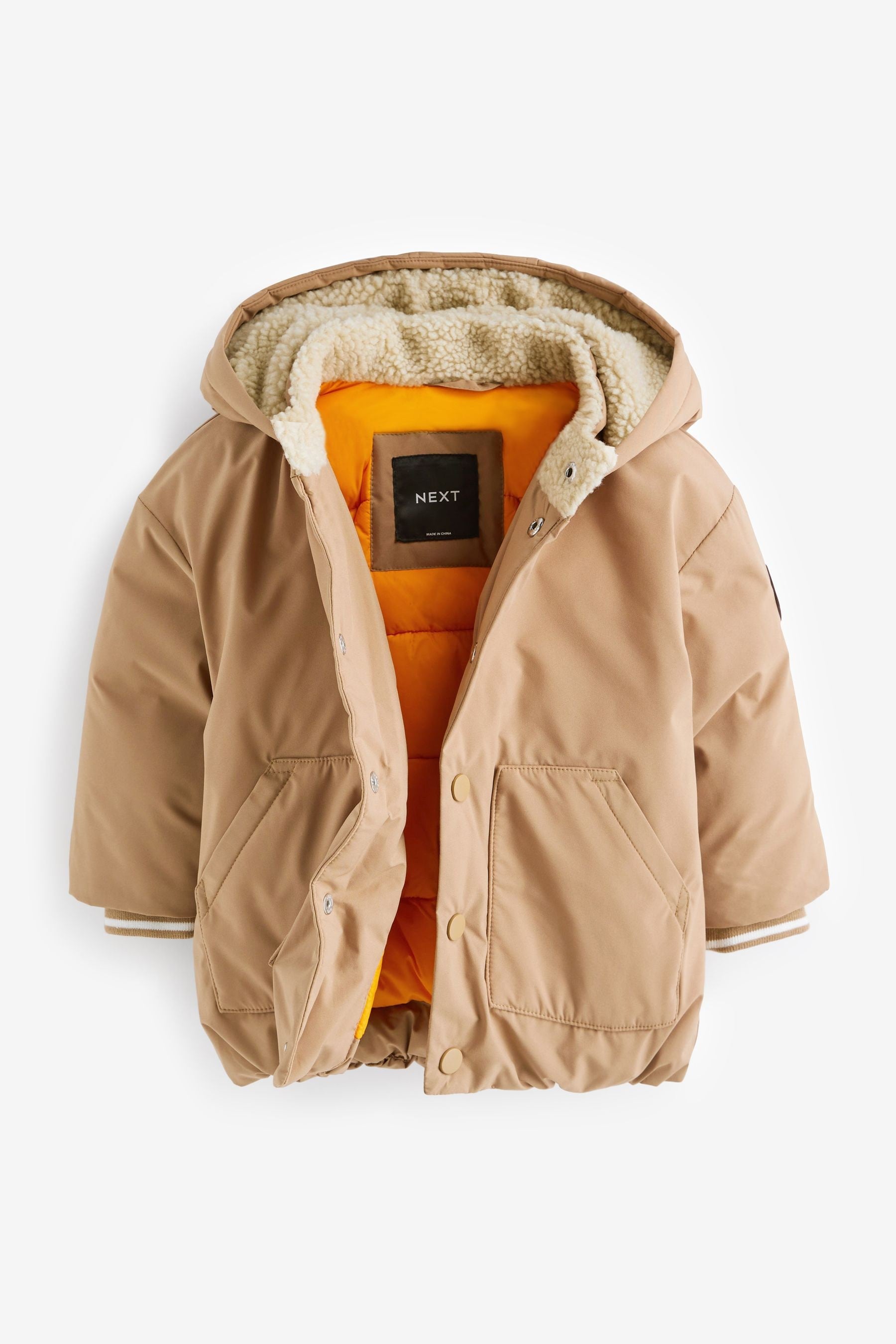 Tan Brown Teddy Padded Jacket with Borg Lined Hood (3mths-7yrs)