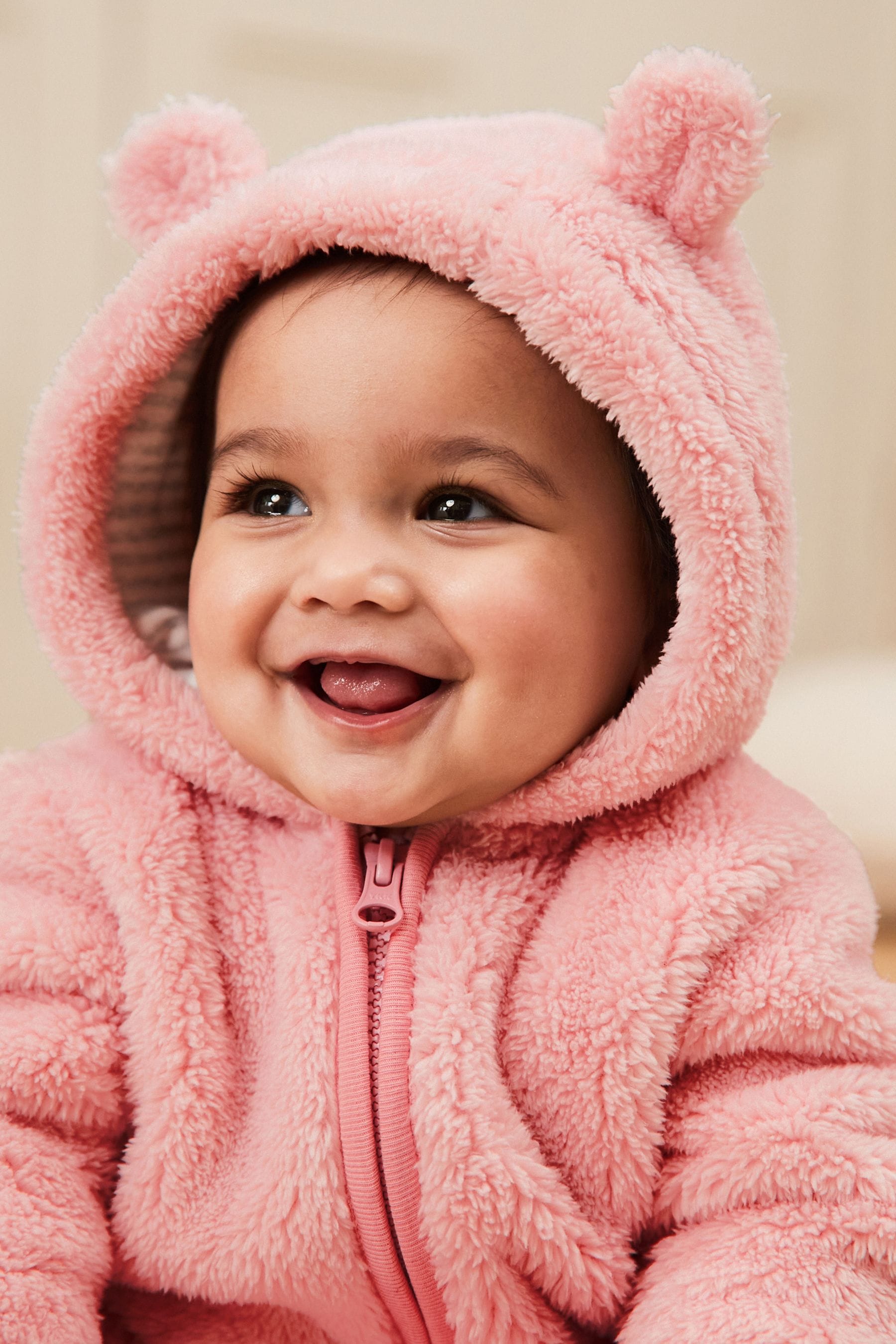 Pink Cosy Fleece Bear Baby Pramsuit (0mths-2yrs)