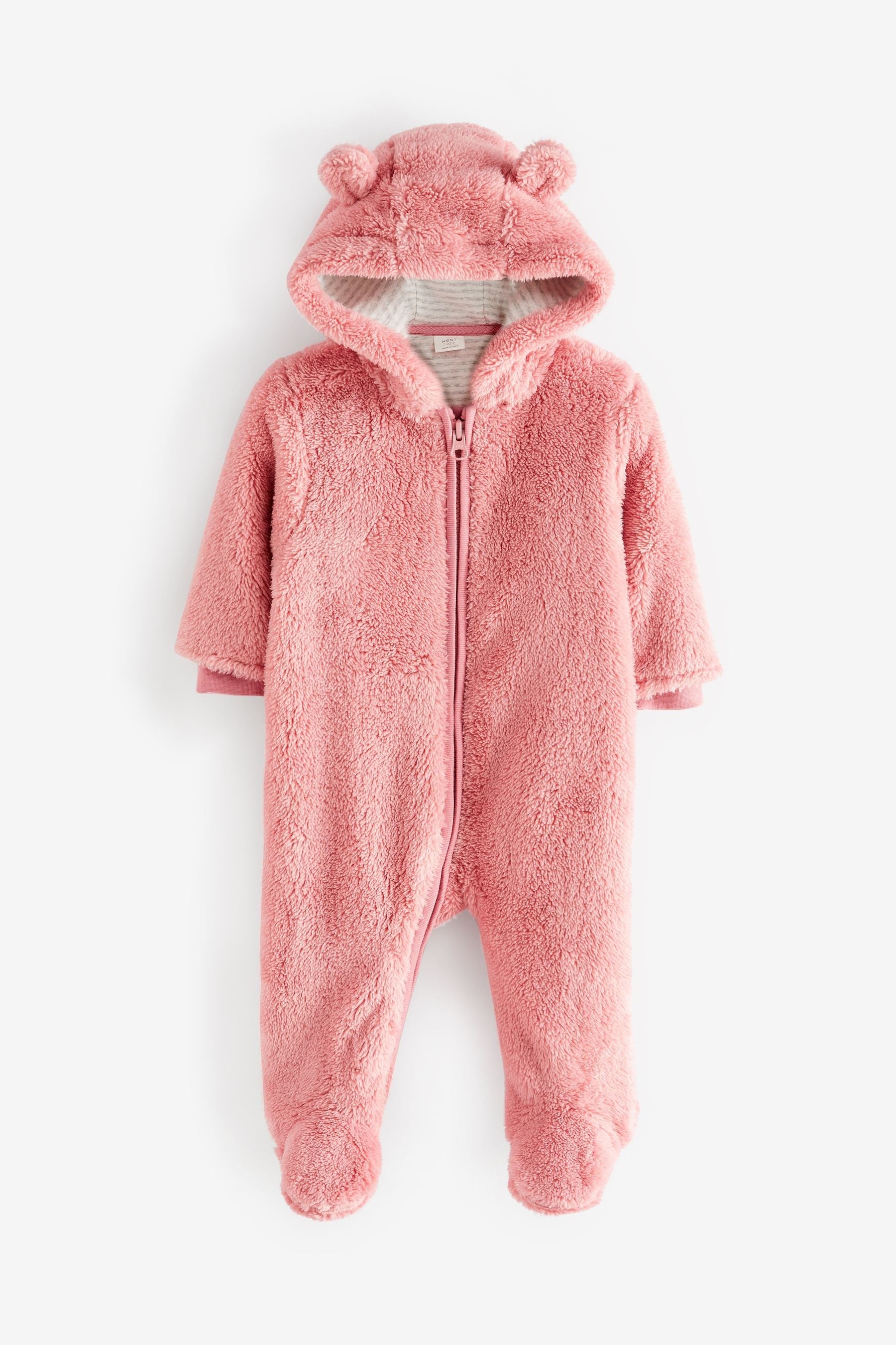 Pink Cosy Fleece Bear Baby Pramsuit (0mths-2yrs)