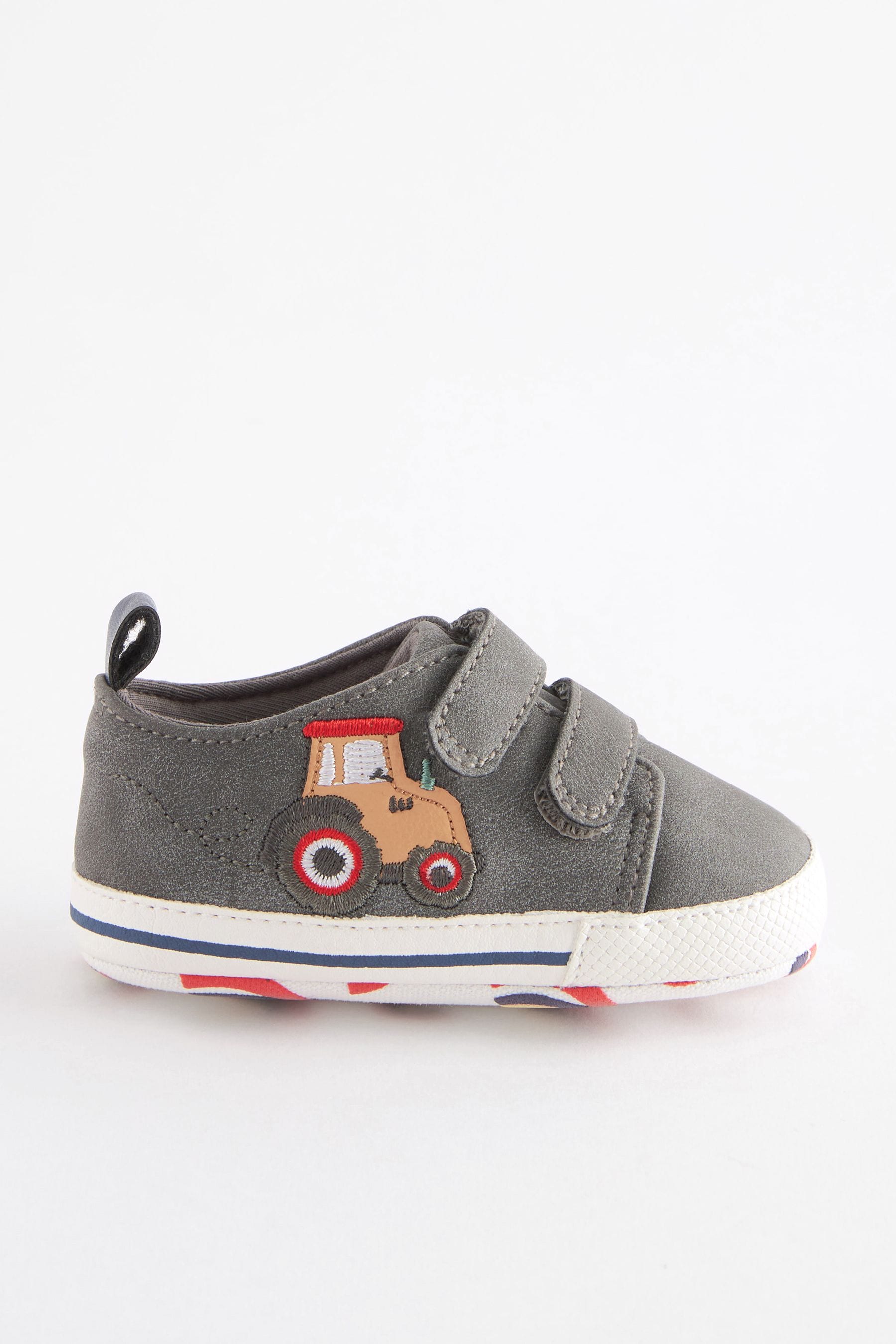 Charcoal Grey Tractor Two Strap Baby Trainers (0-24mths)