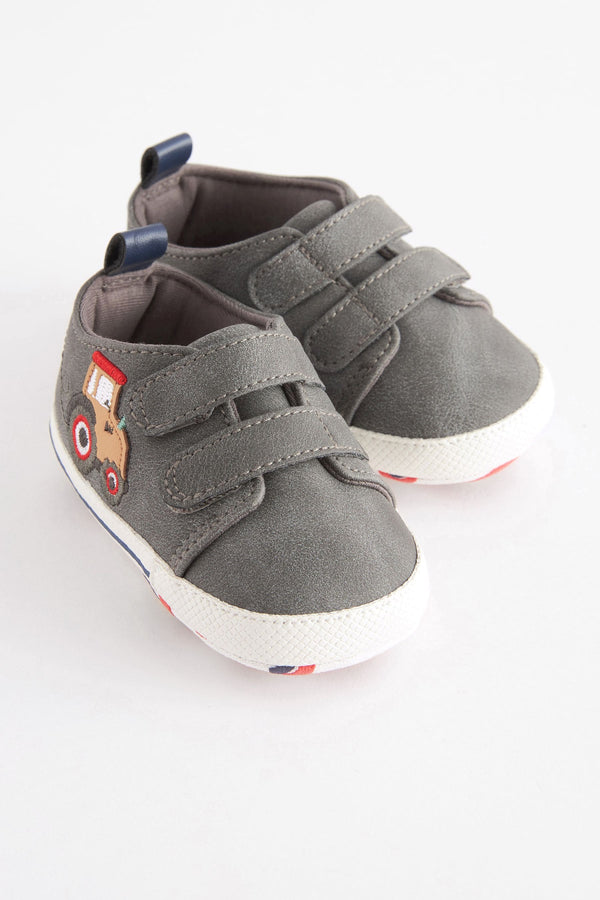 Charcoal Grey Tractor Two Strap Baby Trainers (0-24mths)