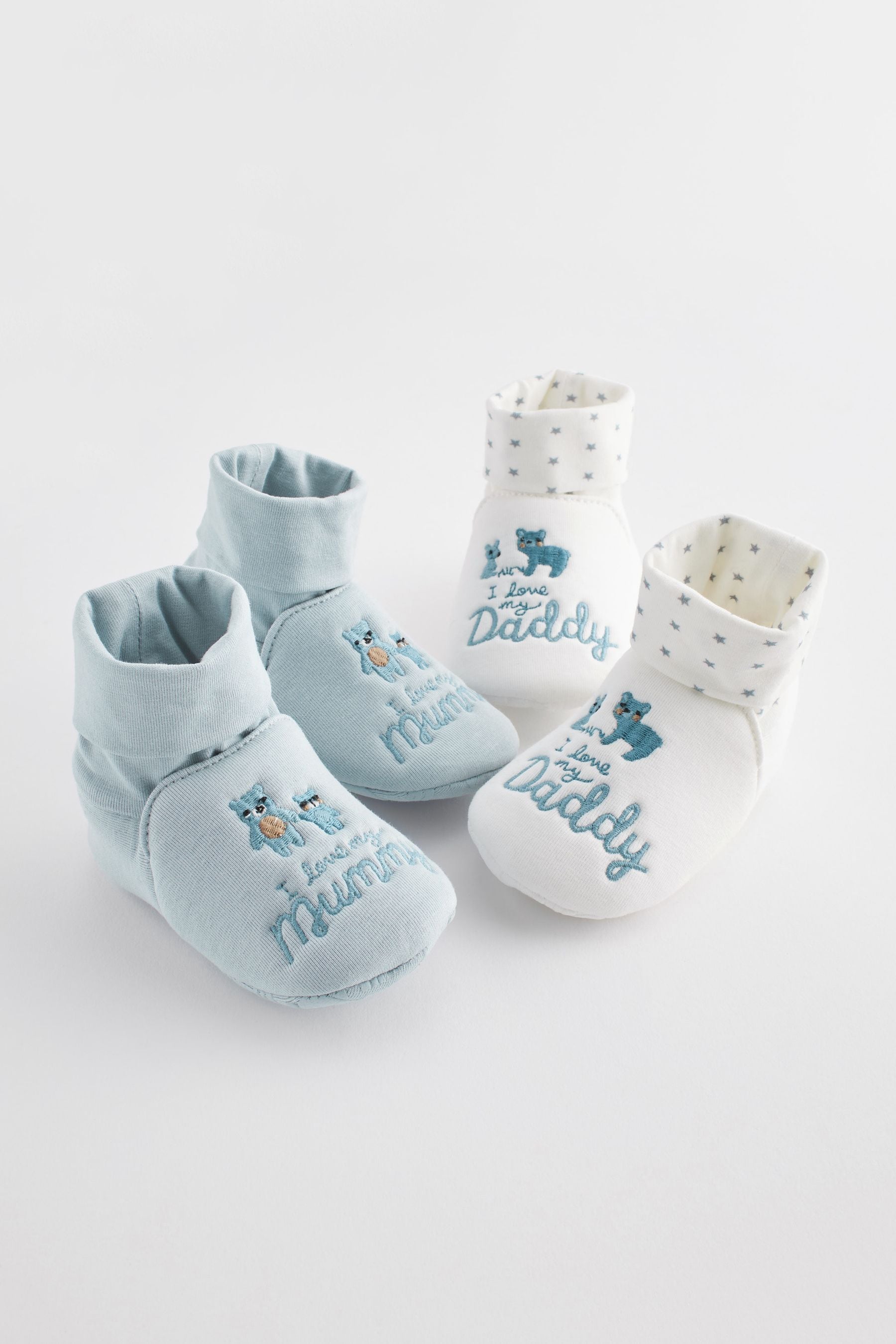 Blue Mummy And Daddy Baby Booties Socks 2 Pack (0-24mths)