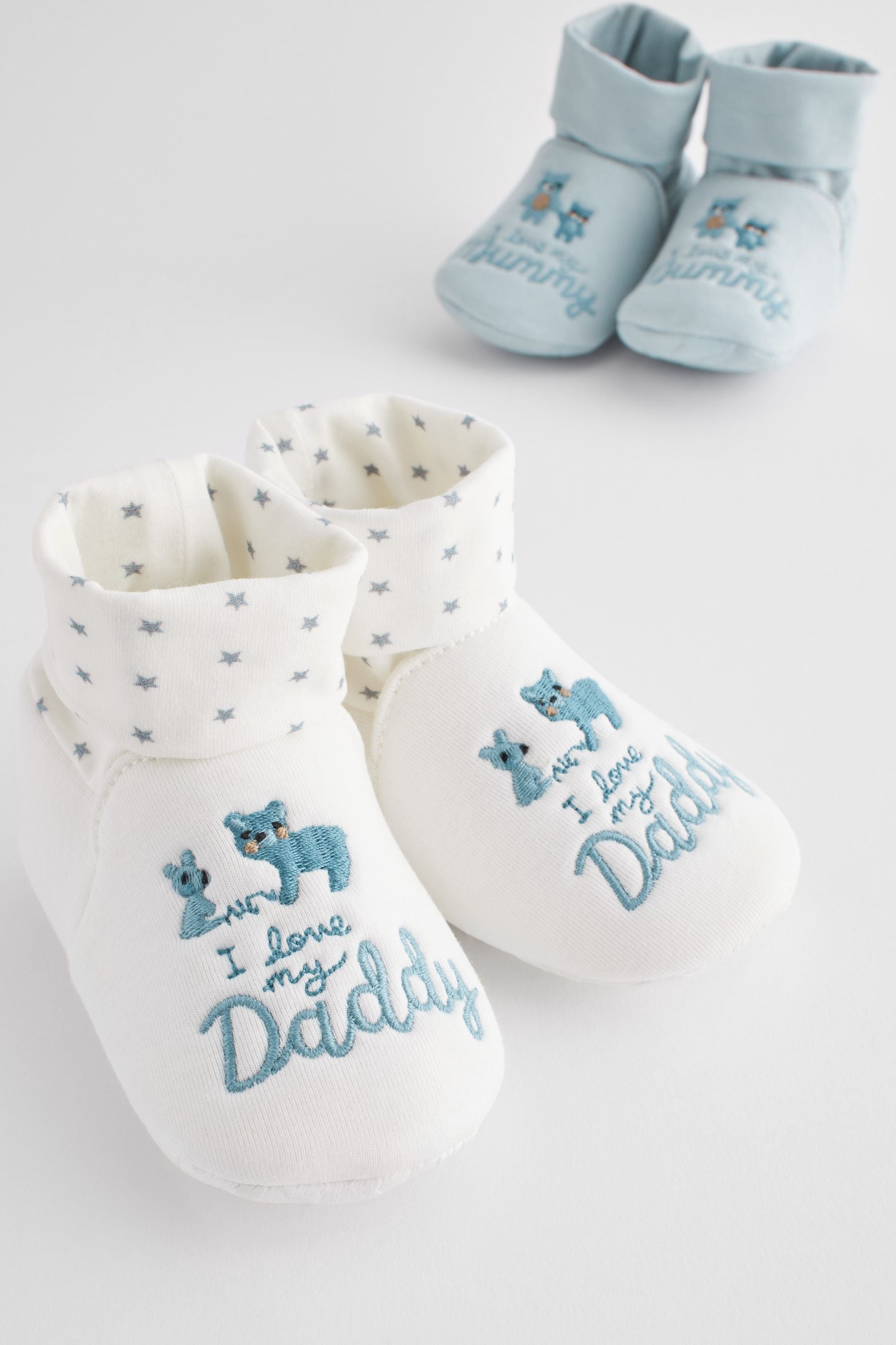 Blue Mummy And Daddy Baby Booties Socks 2 Pack (0-24mths)