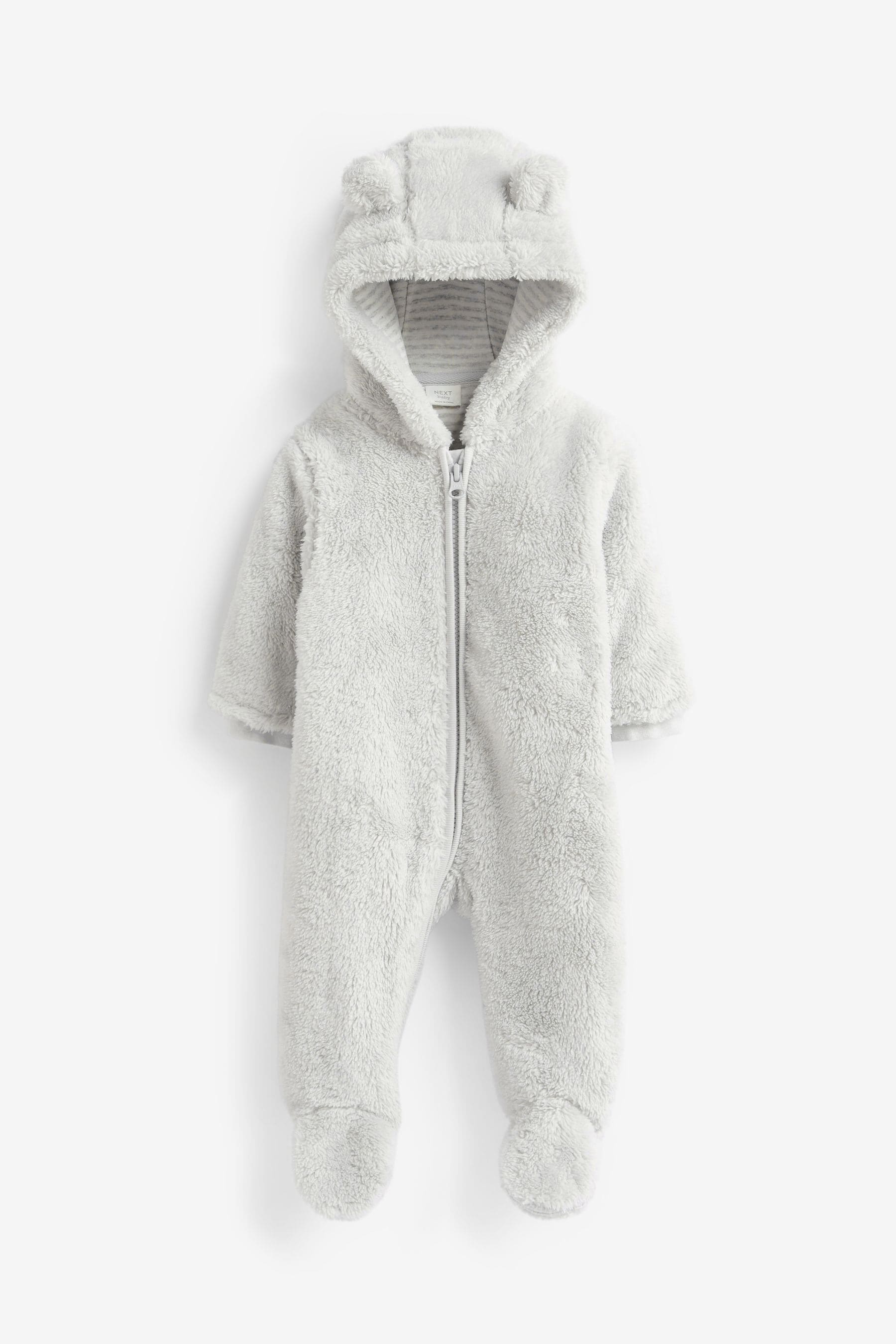 Grey Cosy Fleece Bear Baby Pramsuit