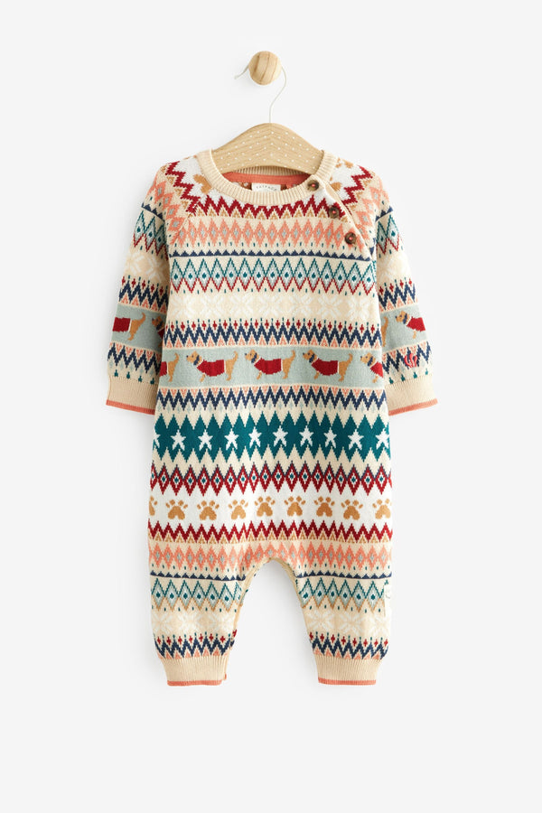 Multi FatFace Baby Knitted Christmas Romper