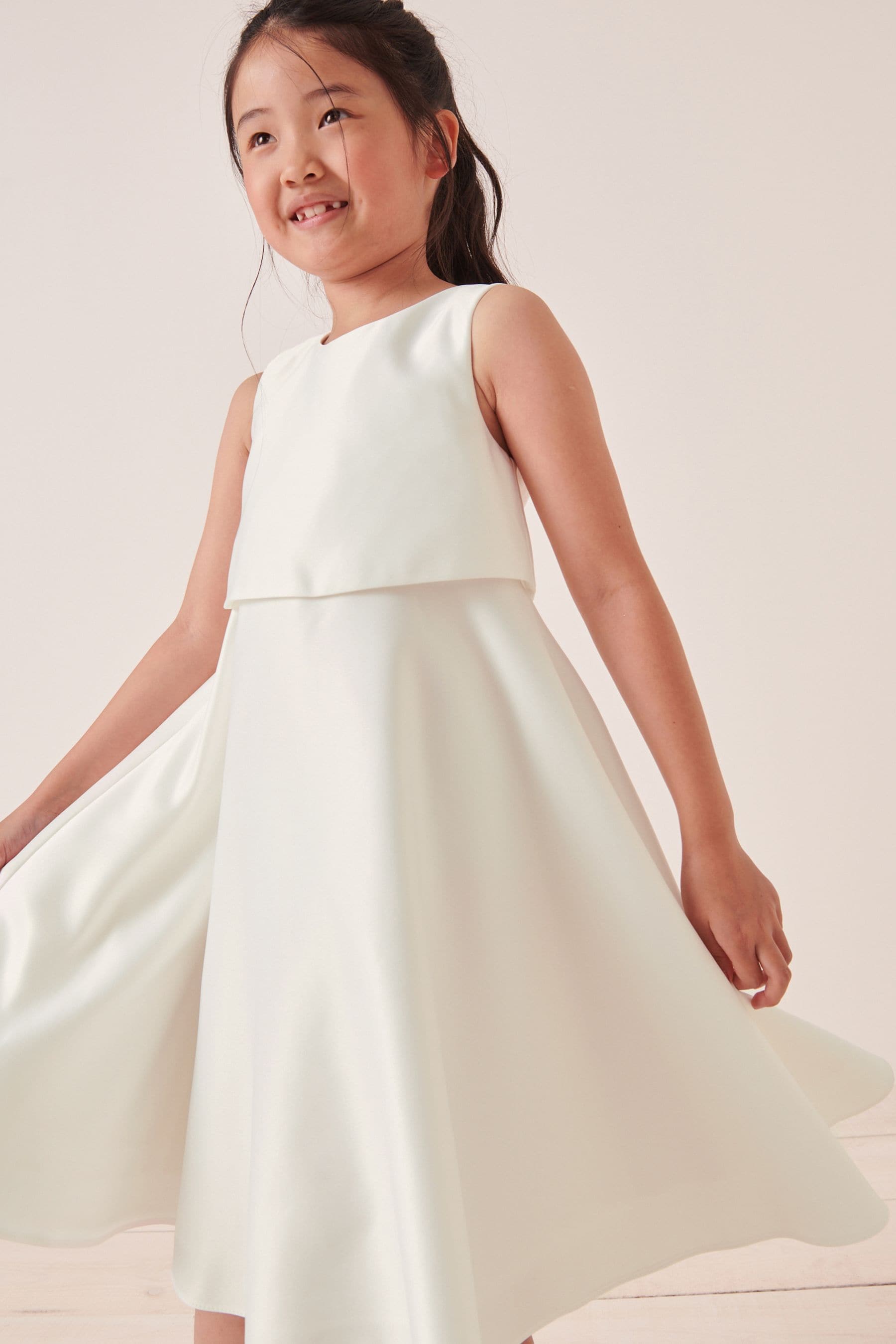 Ivory White Satin Bridesmaid Dress (3-16yrs)