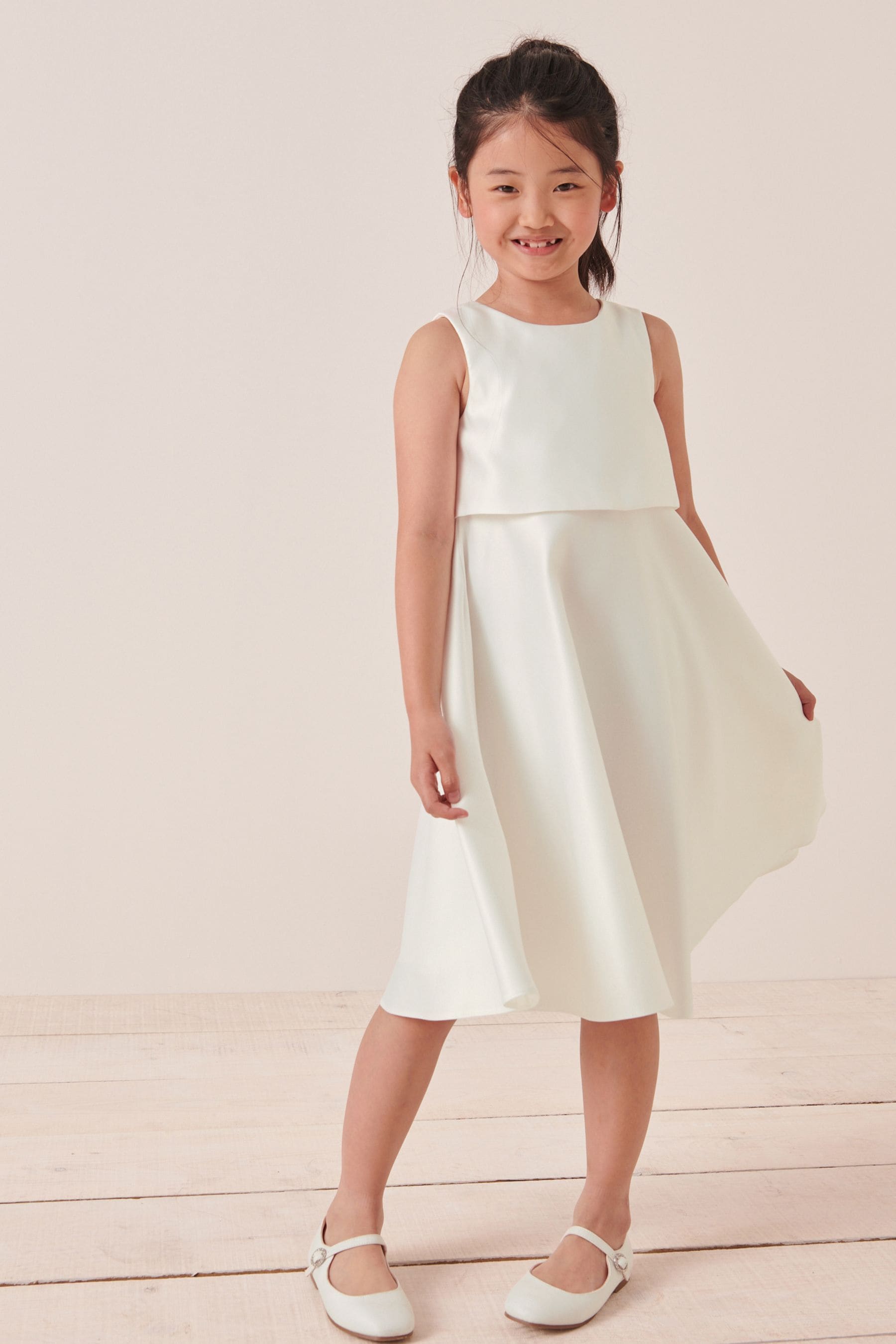 Ivory White Satin Bridesmaid Dress (3-16yrs)