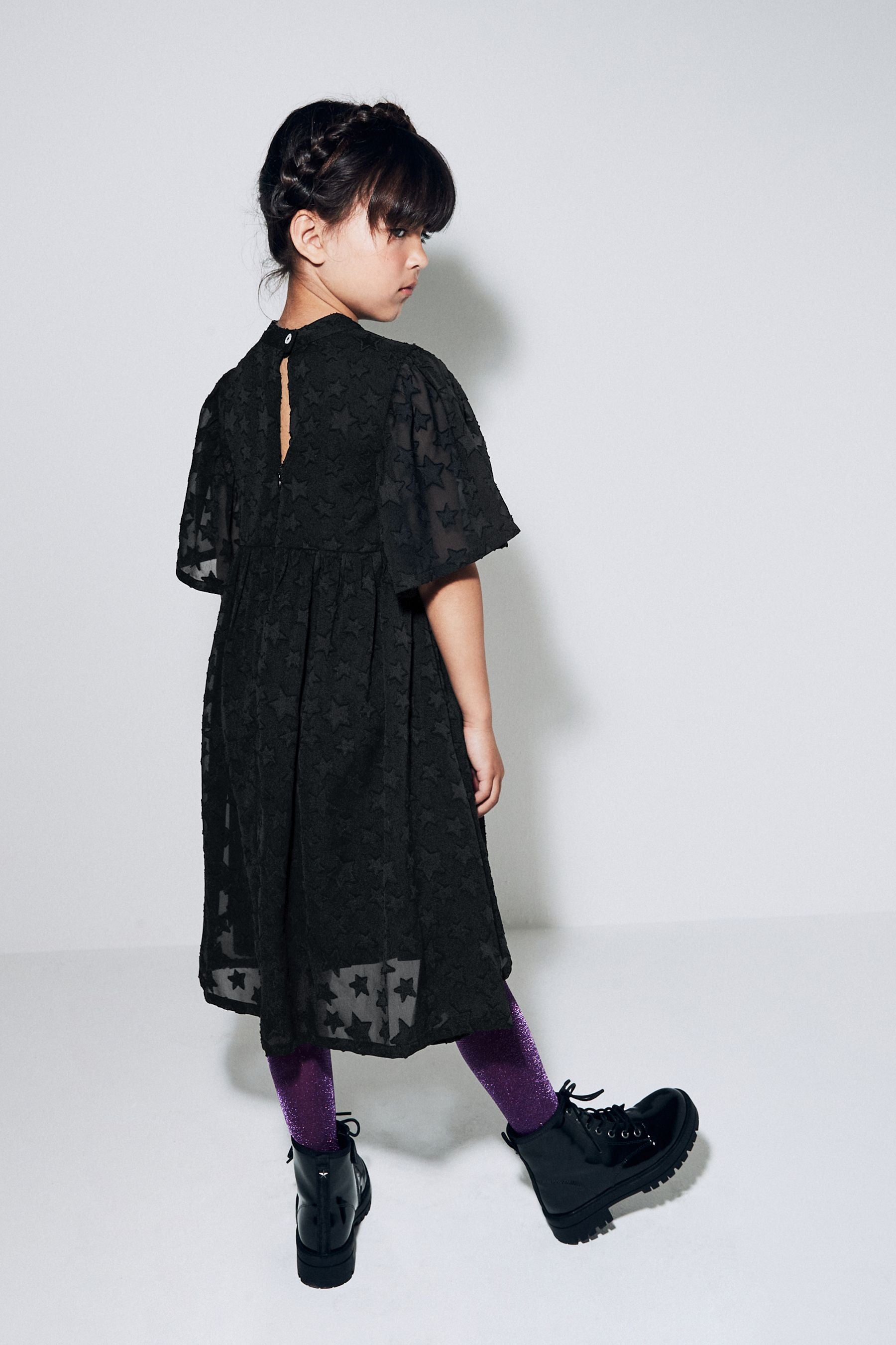 Black Star Jacquard Party Dress (3-16yrs)