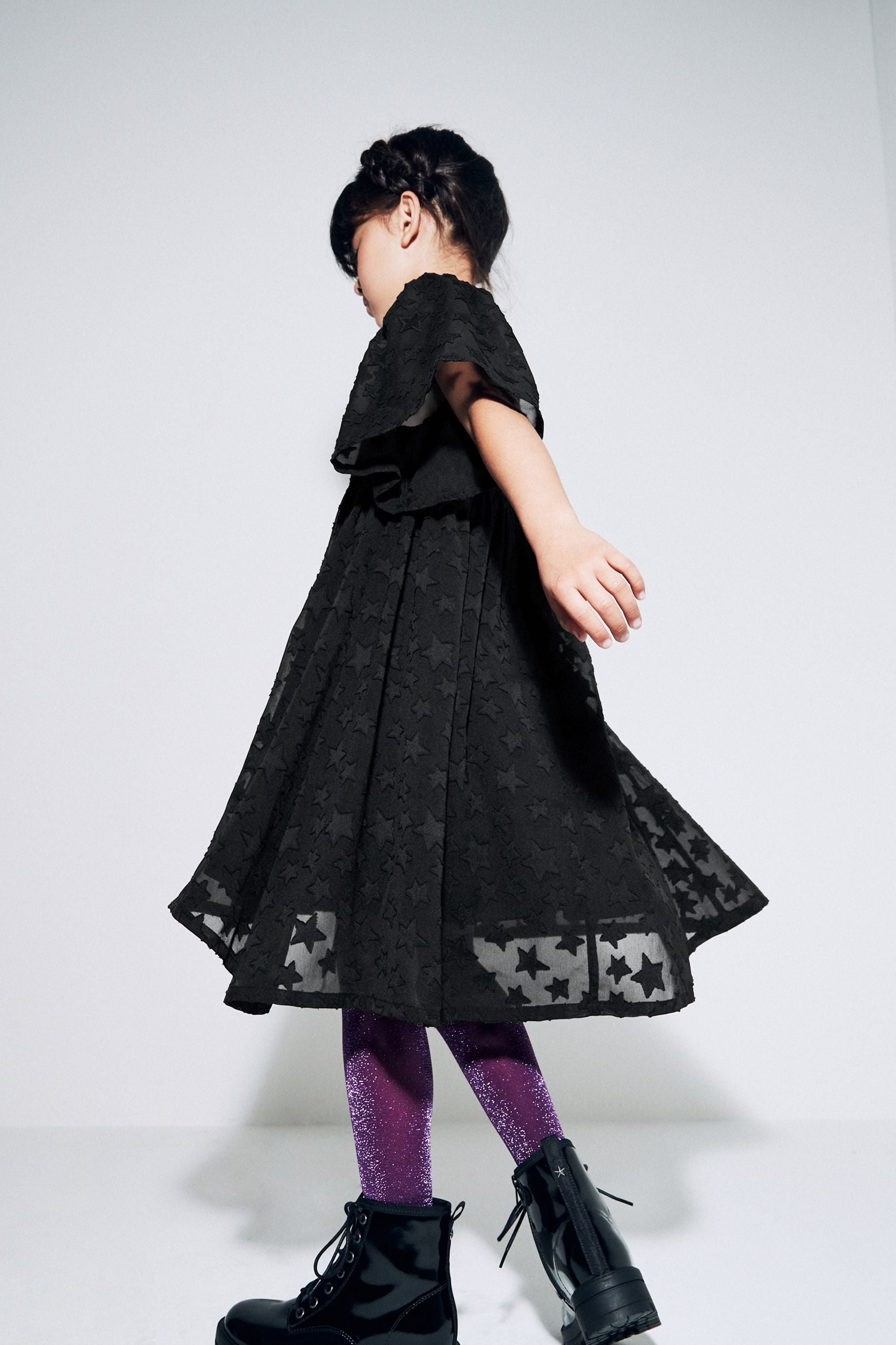 Black Star Jacquard Party Dress (3-16yrs)