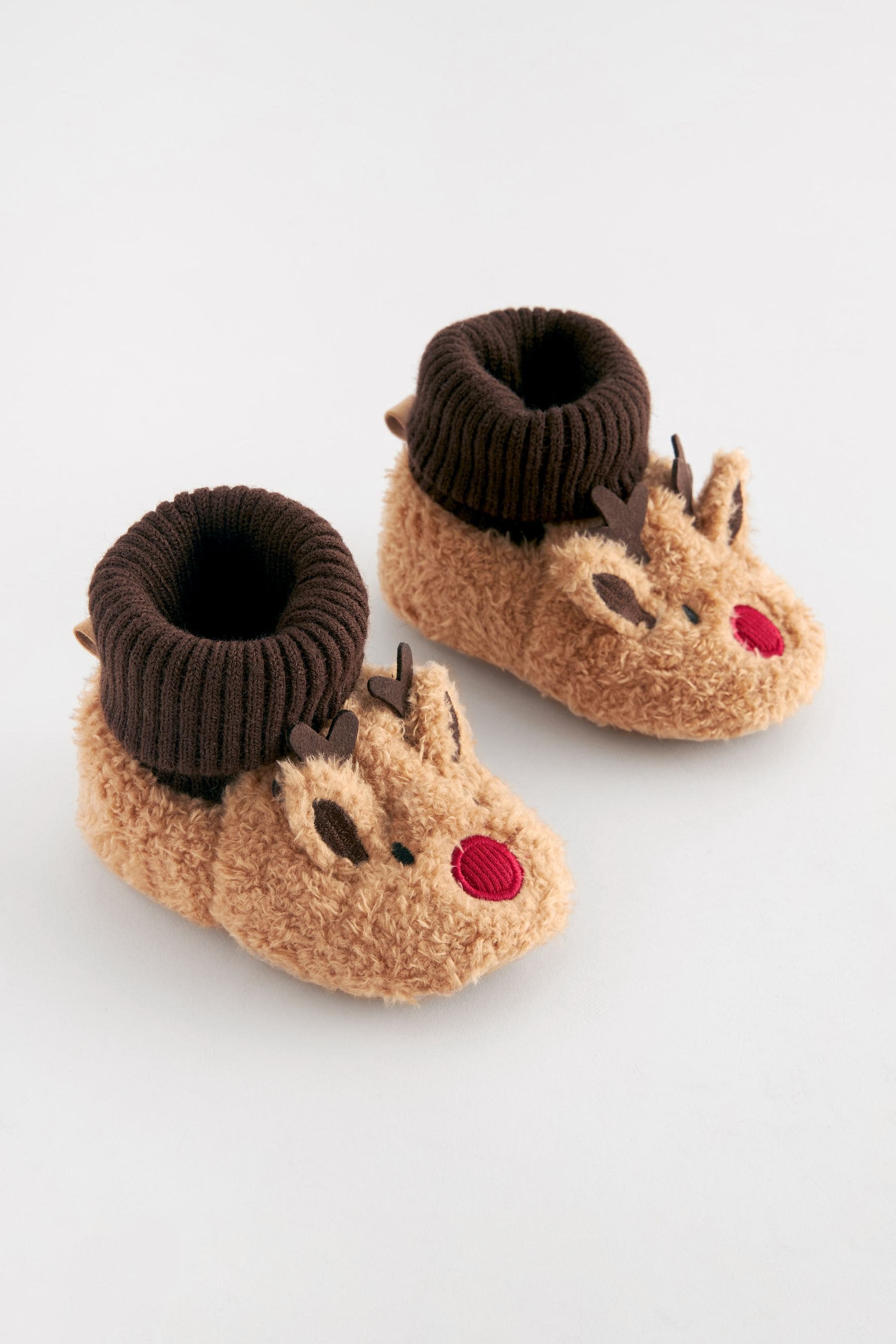 Brown Reindeer Christmas Baby Pram Sock Slippers (0-2mths)