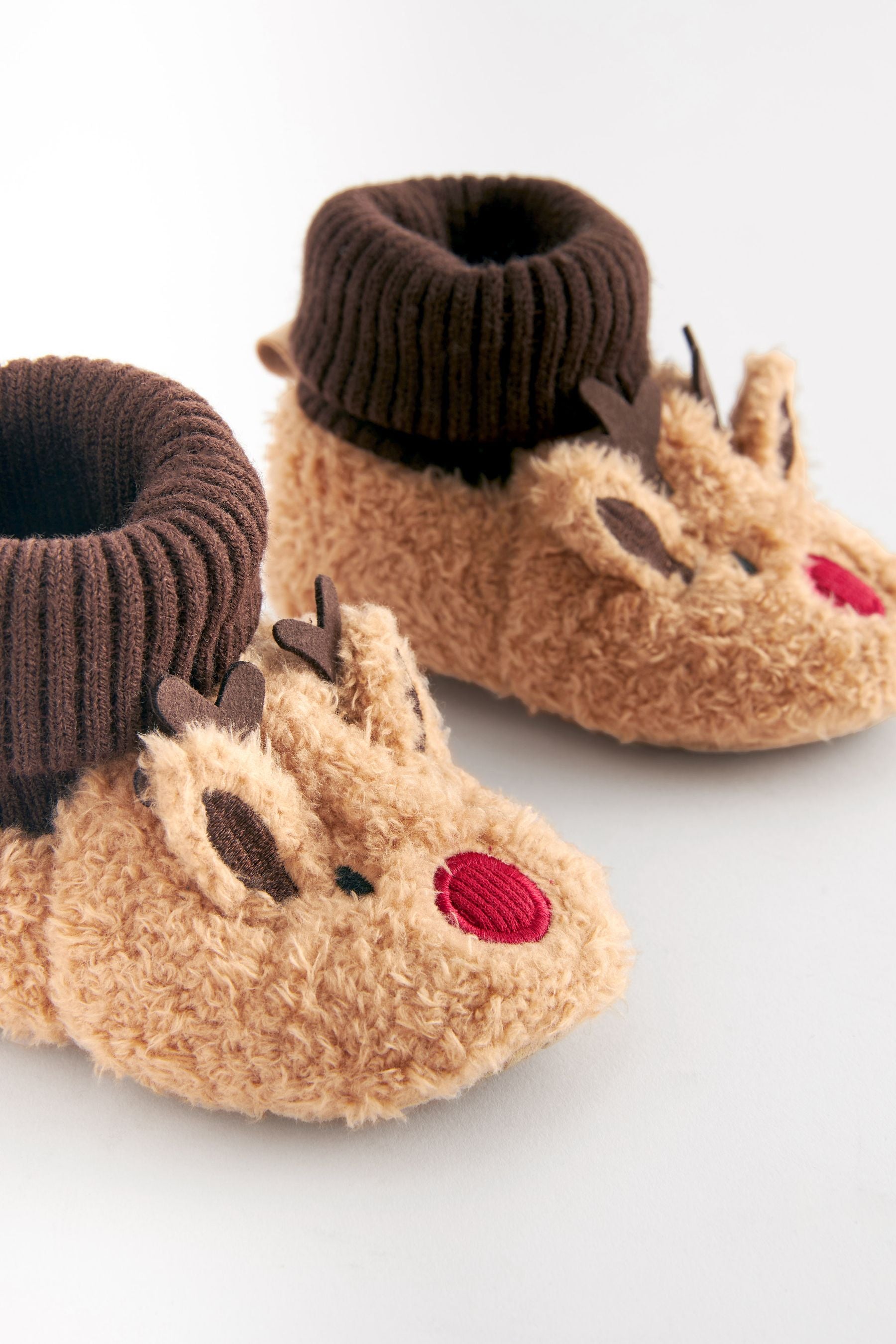 Brown Reindeer Christmas Baby Pram Sock Slippers (0-2mths)