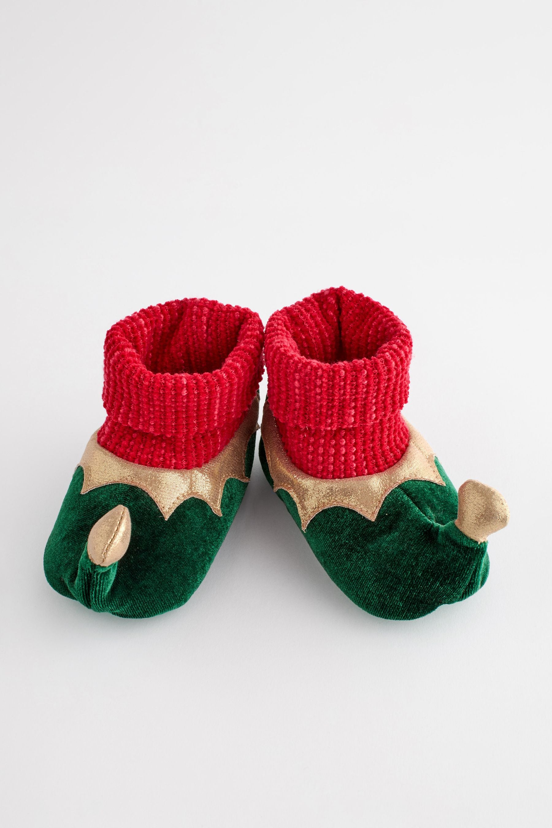 Green Christmas Elf Christmas Baby Pram Sock Slippers (0-2mths)