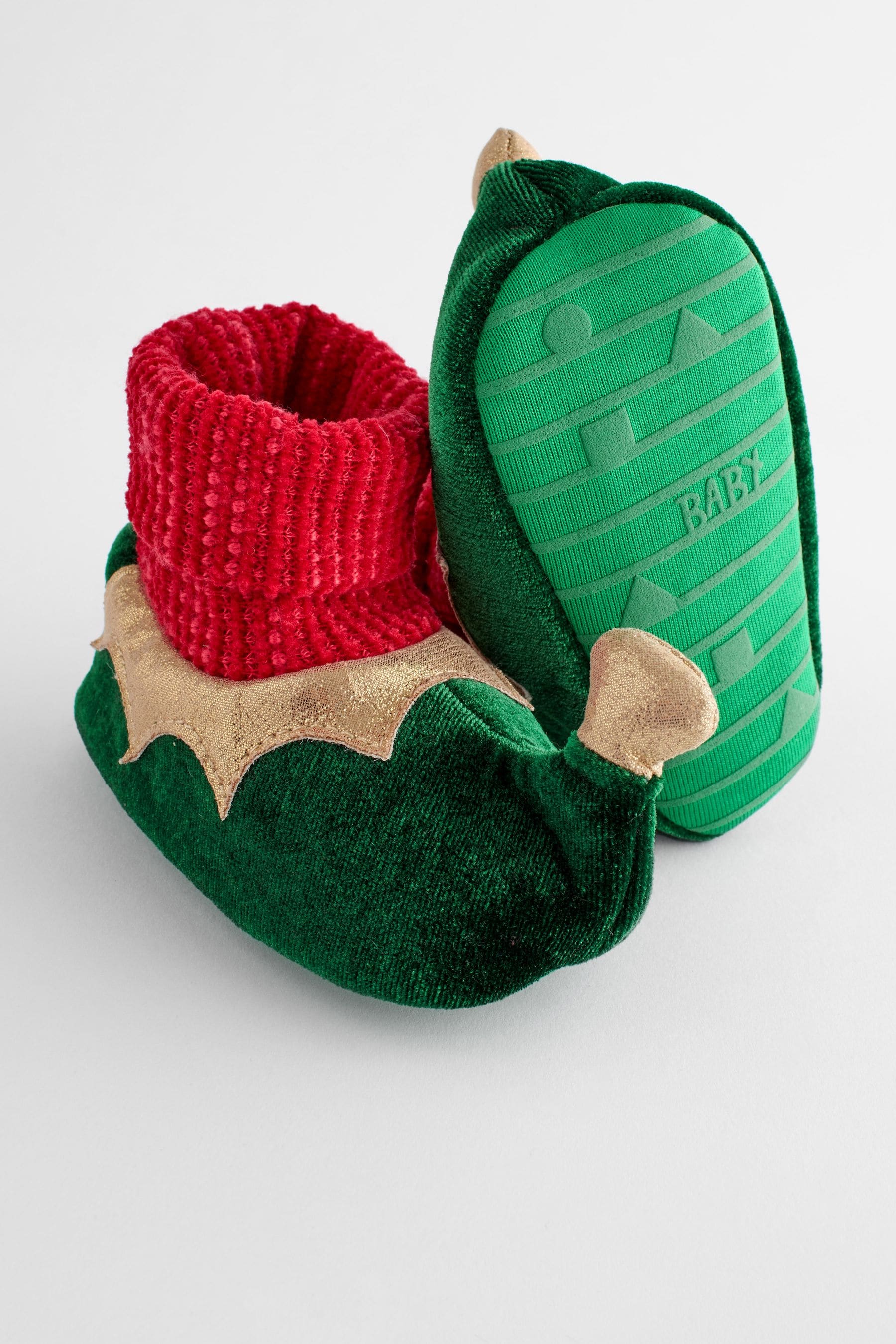 Green Christmas Elf Christmas Baby Pram Sock Slippers (0-2mths)