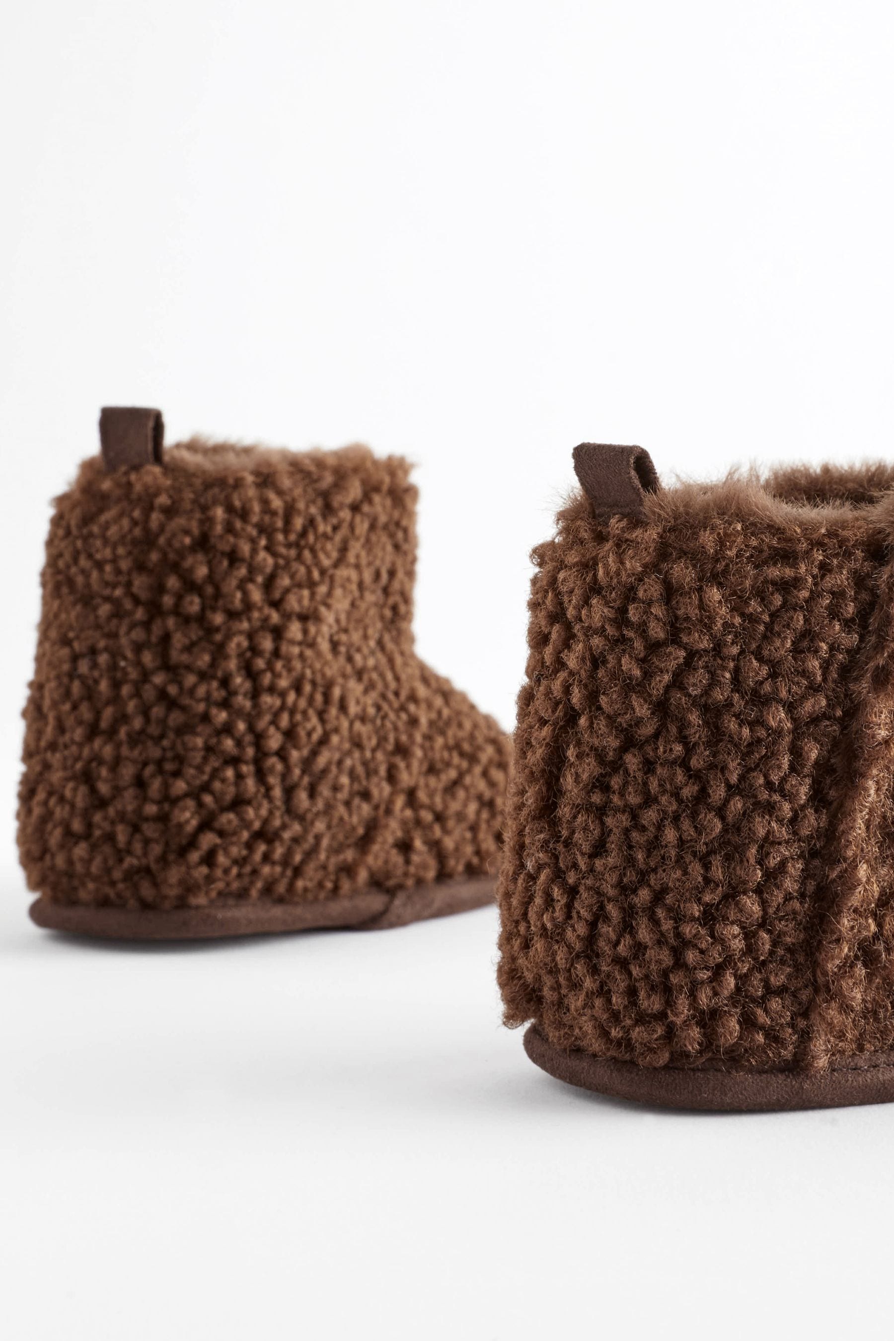 Chocolate Brown Blue Warm Lined Baby Slipper Boots (0-24mths)