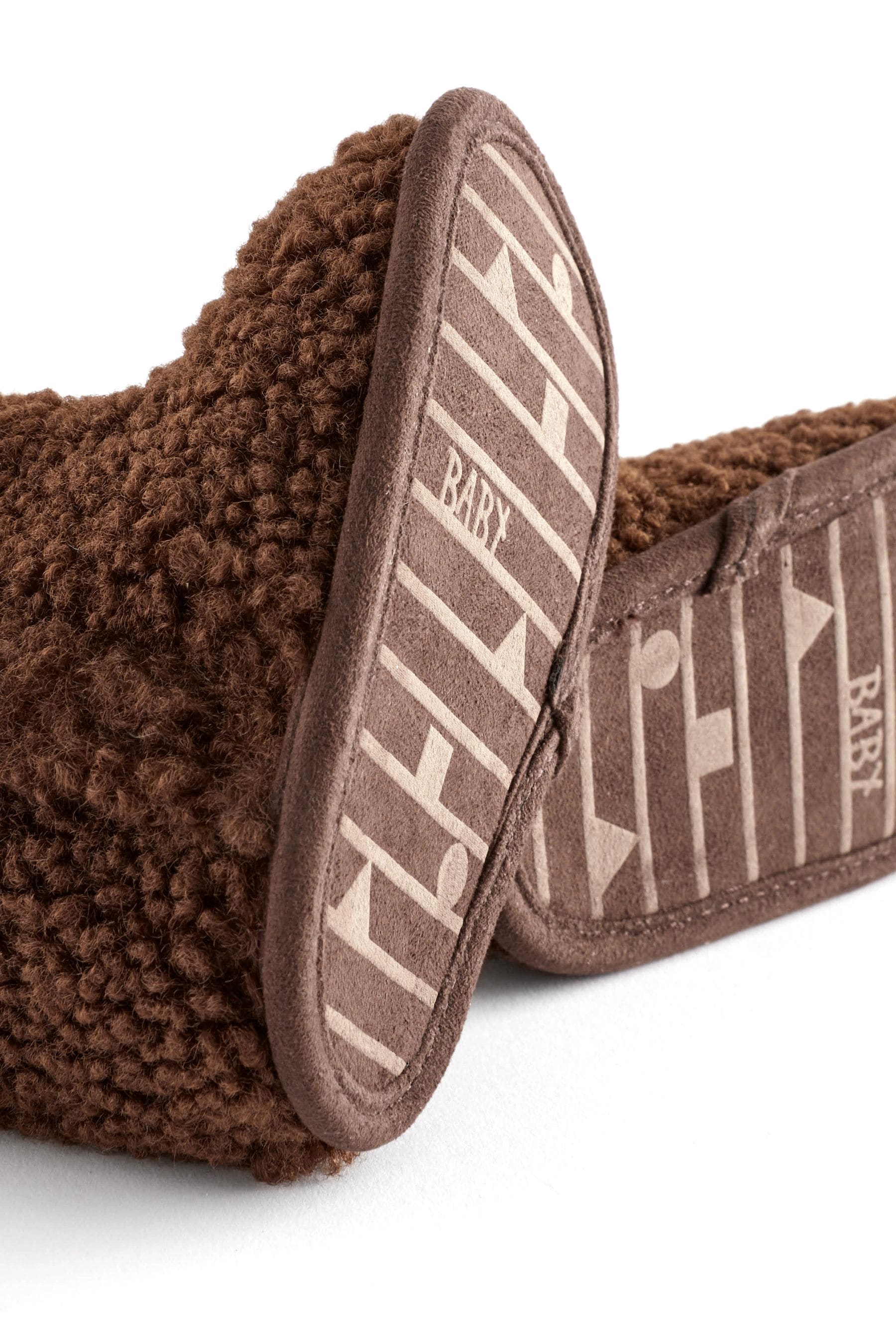 Chocolate Brown Blue Warm Lined Baby Slipper Boots (0-24mths)