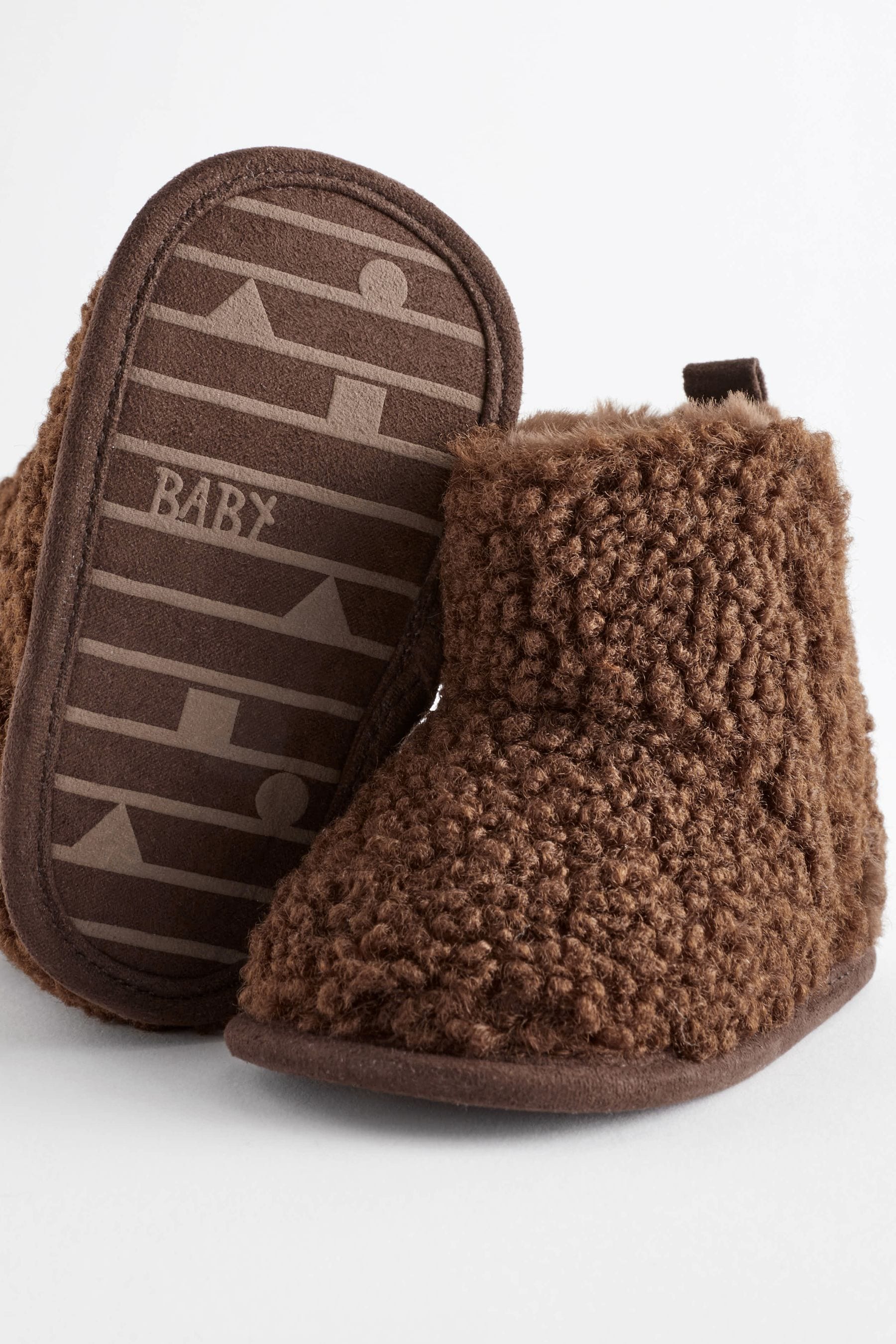 Chocolate Brown Blue Warm Lined Baby Slipper Boots (0-24mths)