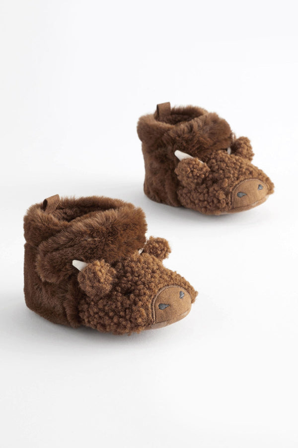 Chocolate Brown Blue Warm Lined Baby Slipper Boots (0-24mths)