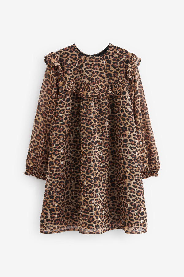 Animal Print Metallic Chiffon Dress (3-16yrs)