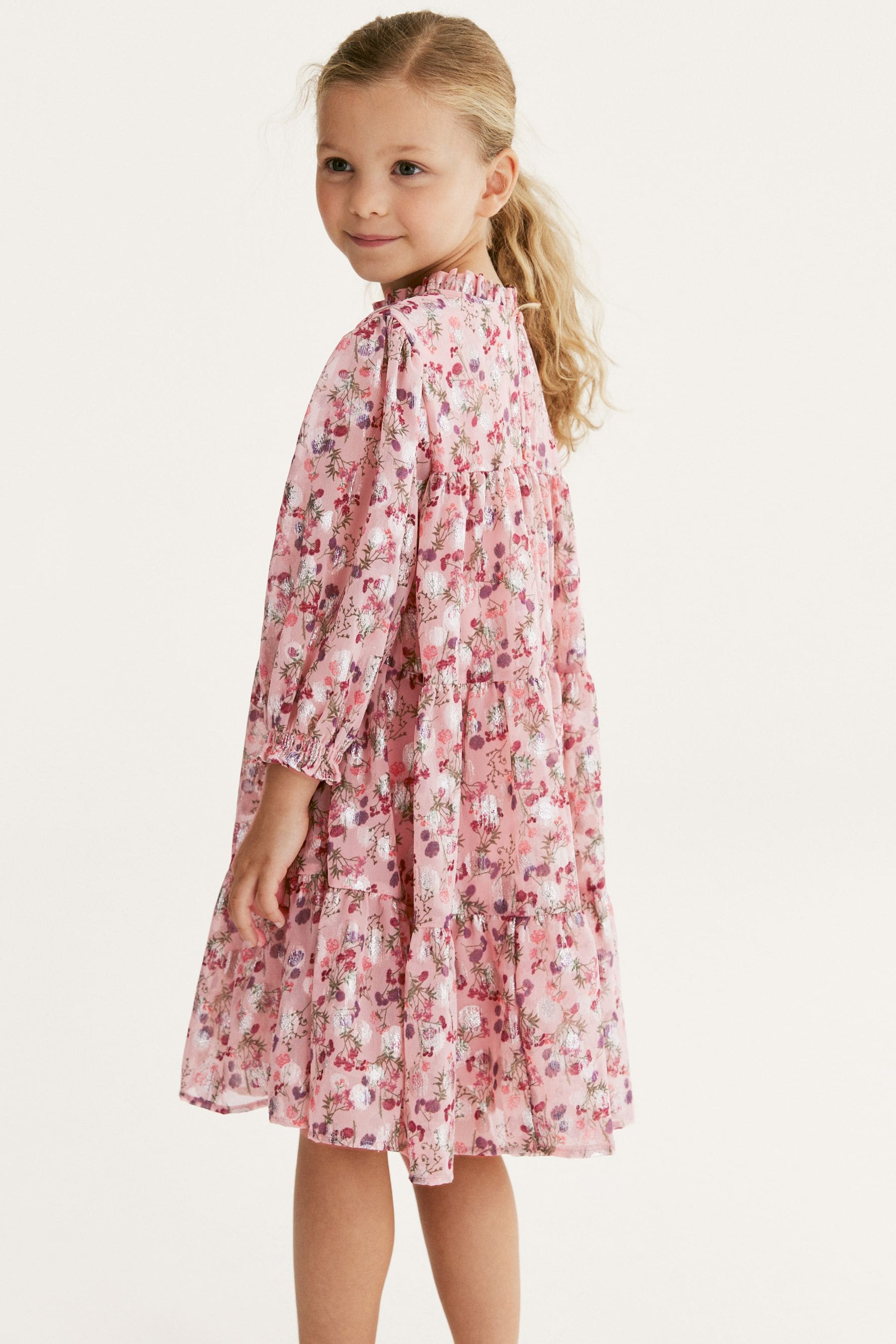 Pink Floral Metallic Chiffon Dress (3-16yrs)