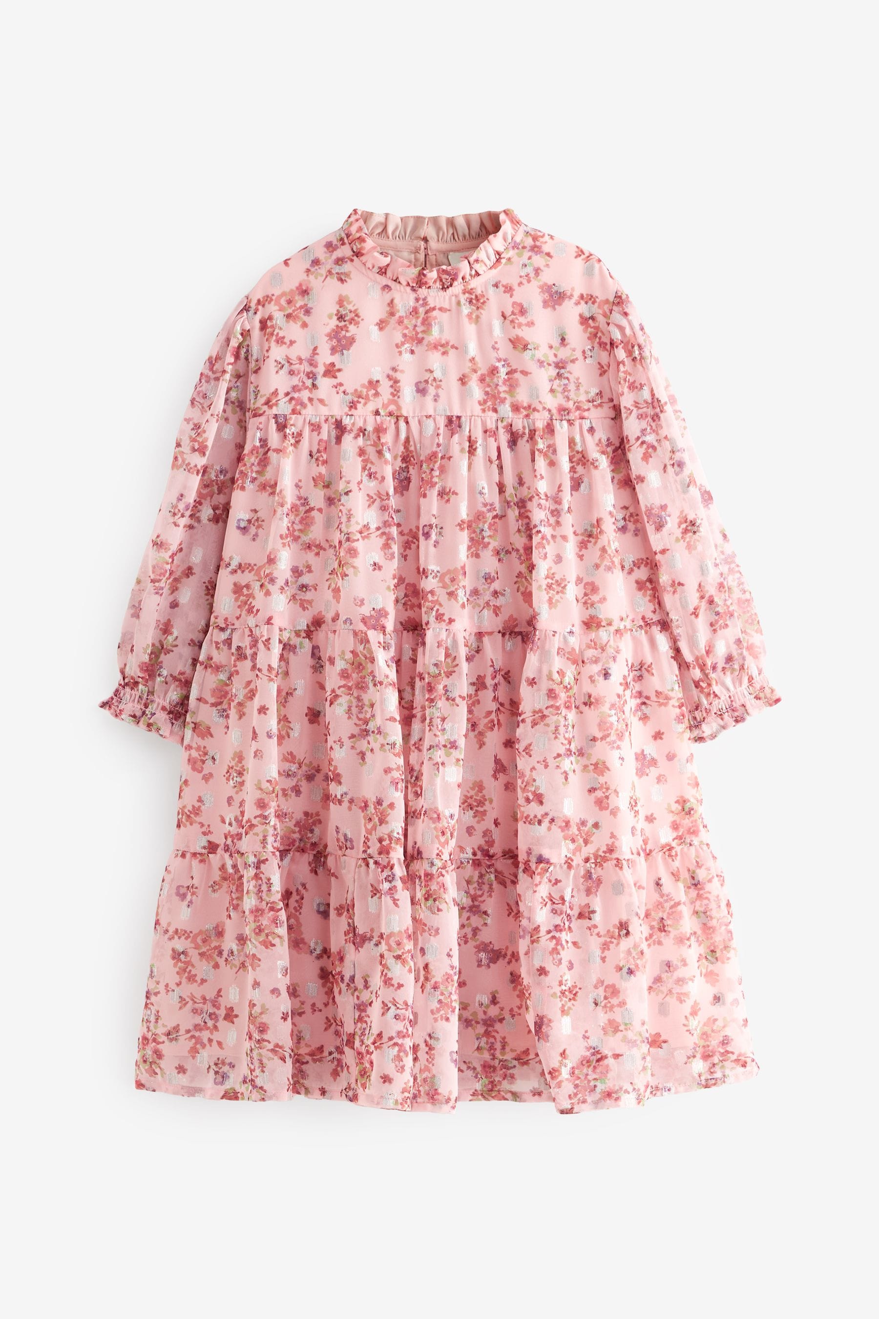 Pink Floral Metallic Chiffon Dress (3-16yrs)