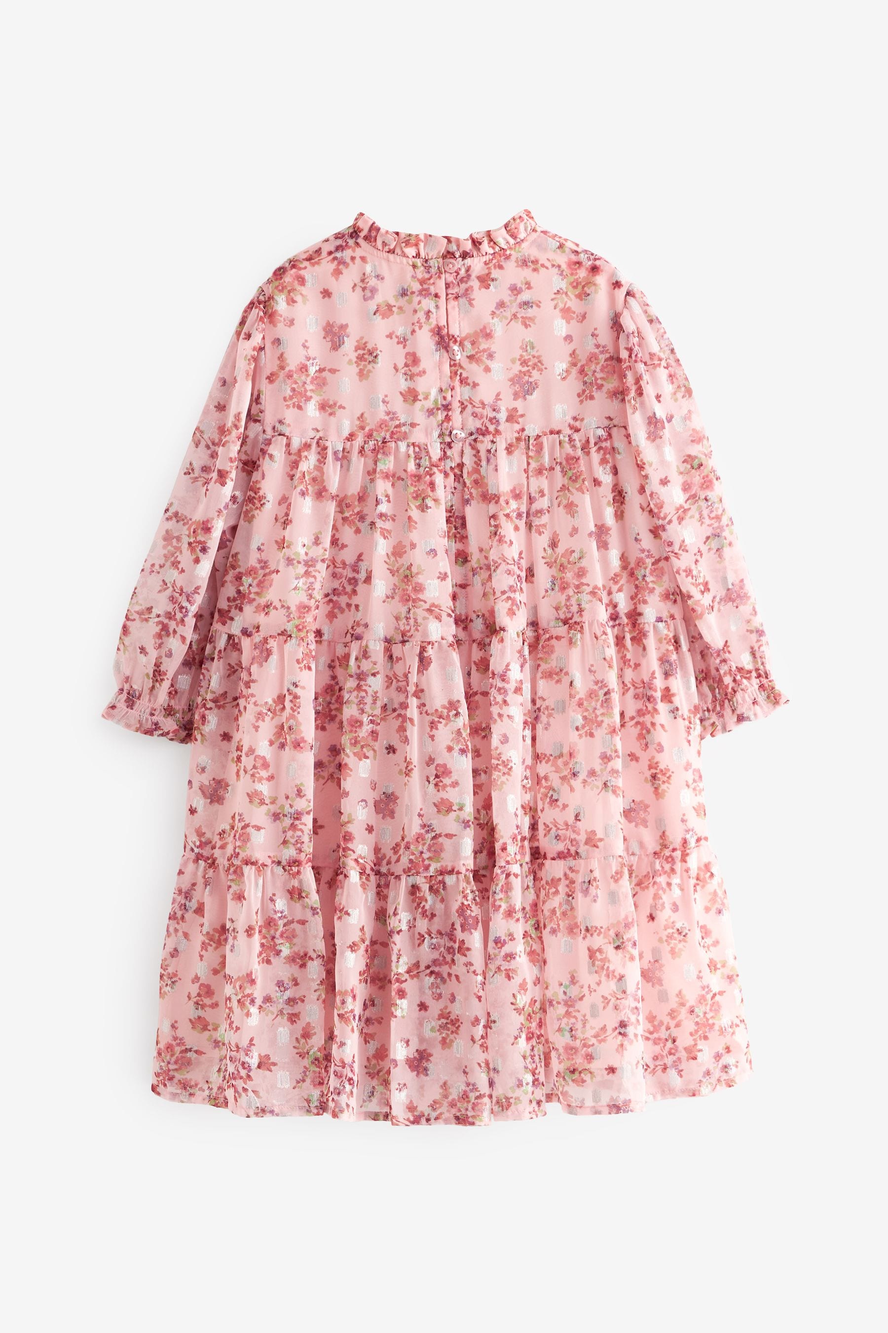 Pink Floral Metallic Chiffon Dress (3-16yrs)