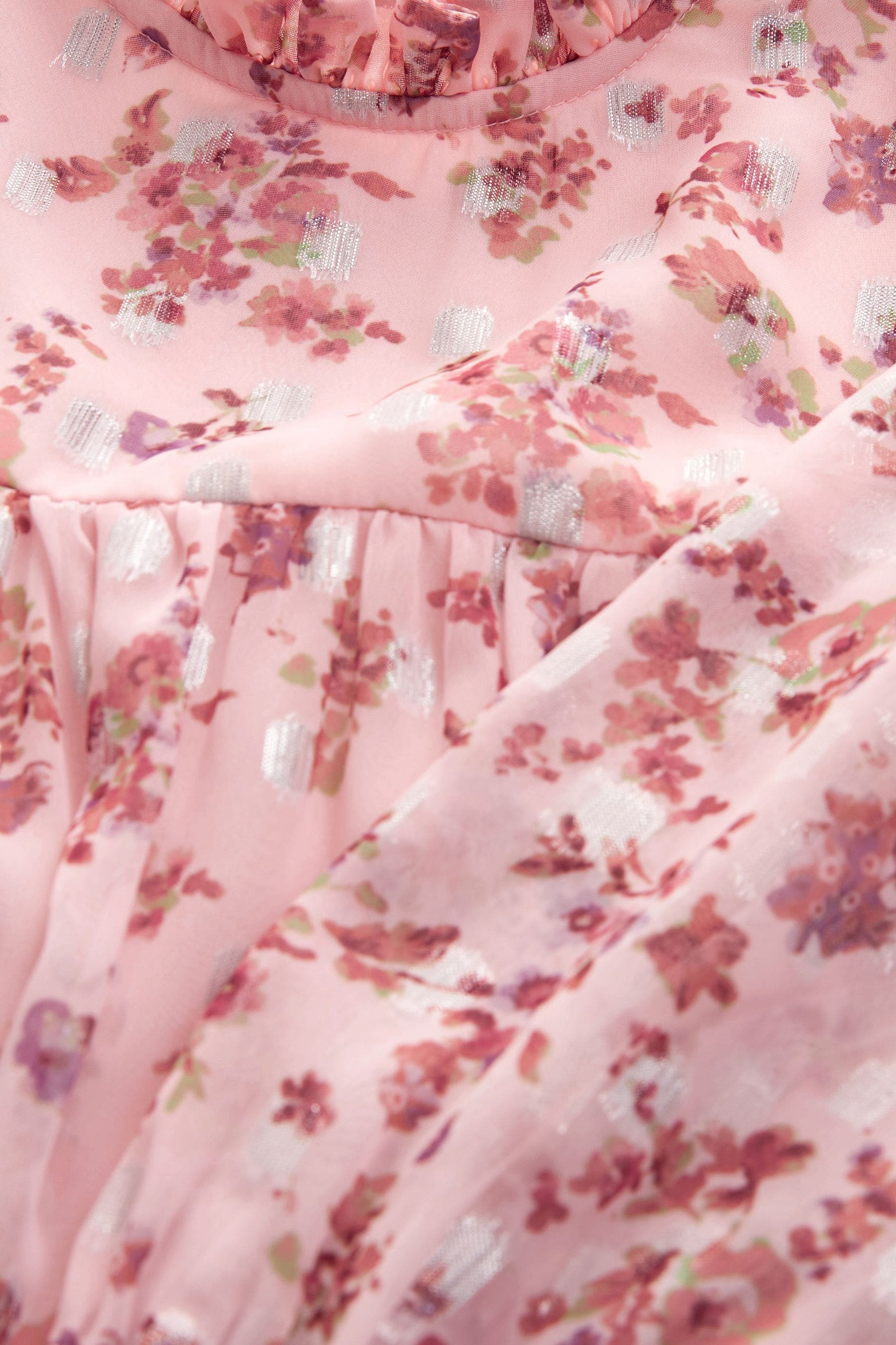 Pink Floral Metallic Chiffon Dress (3-16yrs)