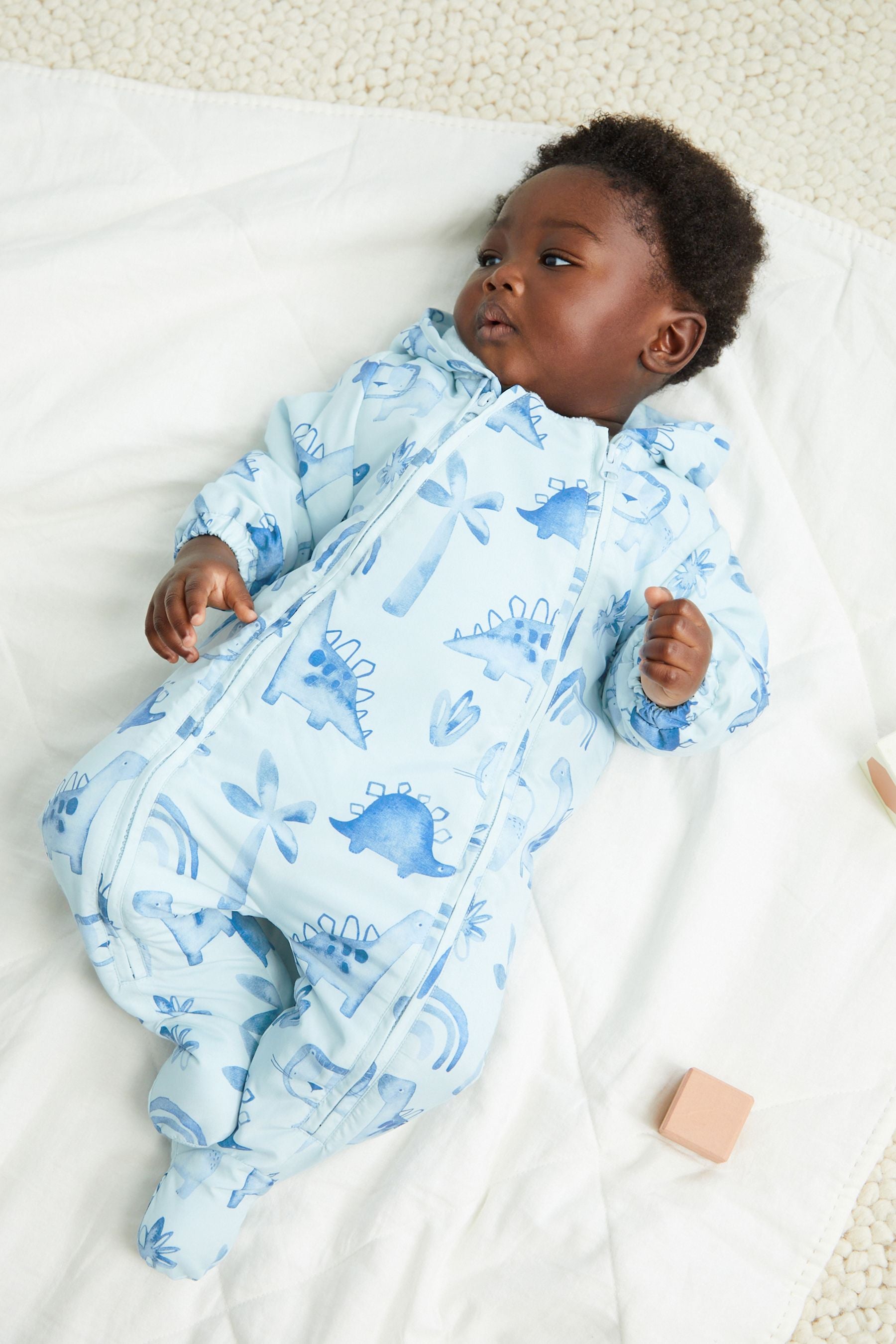 Blue Dinosaur Lightweight Baby All-In-One Pramsuit (0mths-2yrs)