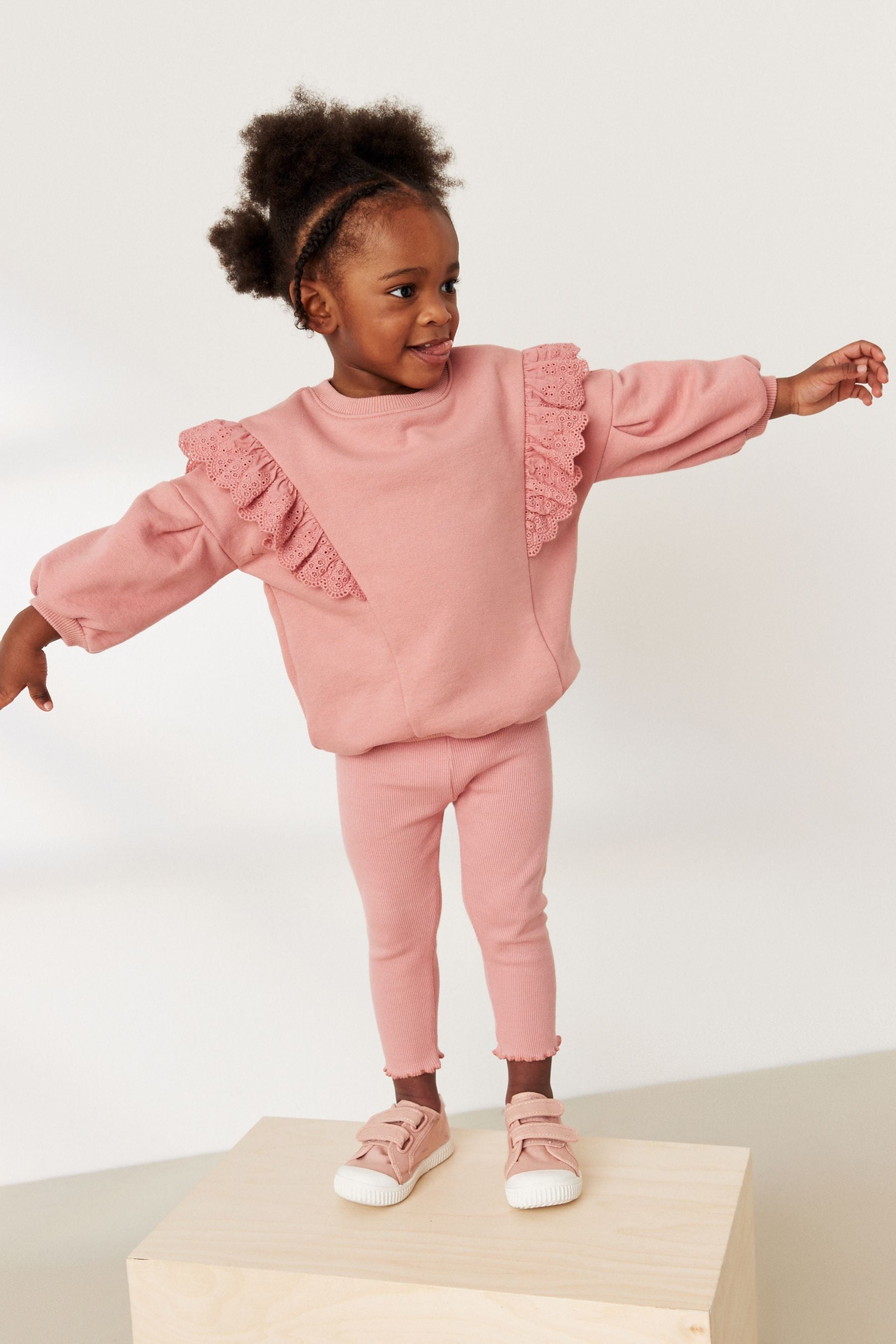 Pink Broderie Frill Sweatshirt and Ribbed Leggings Set (3mths-7yrs)