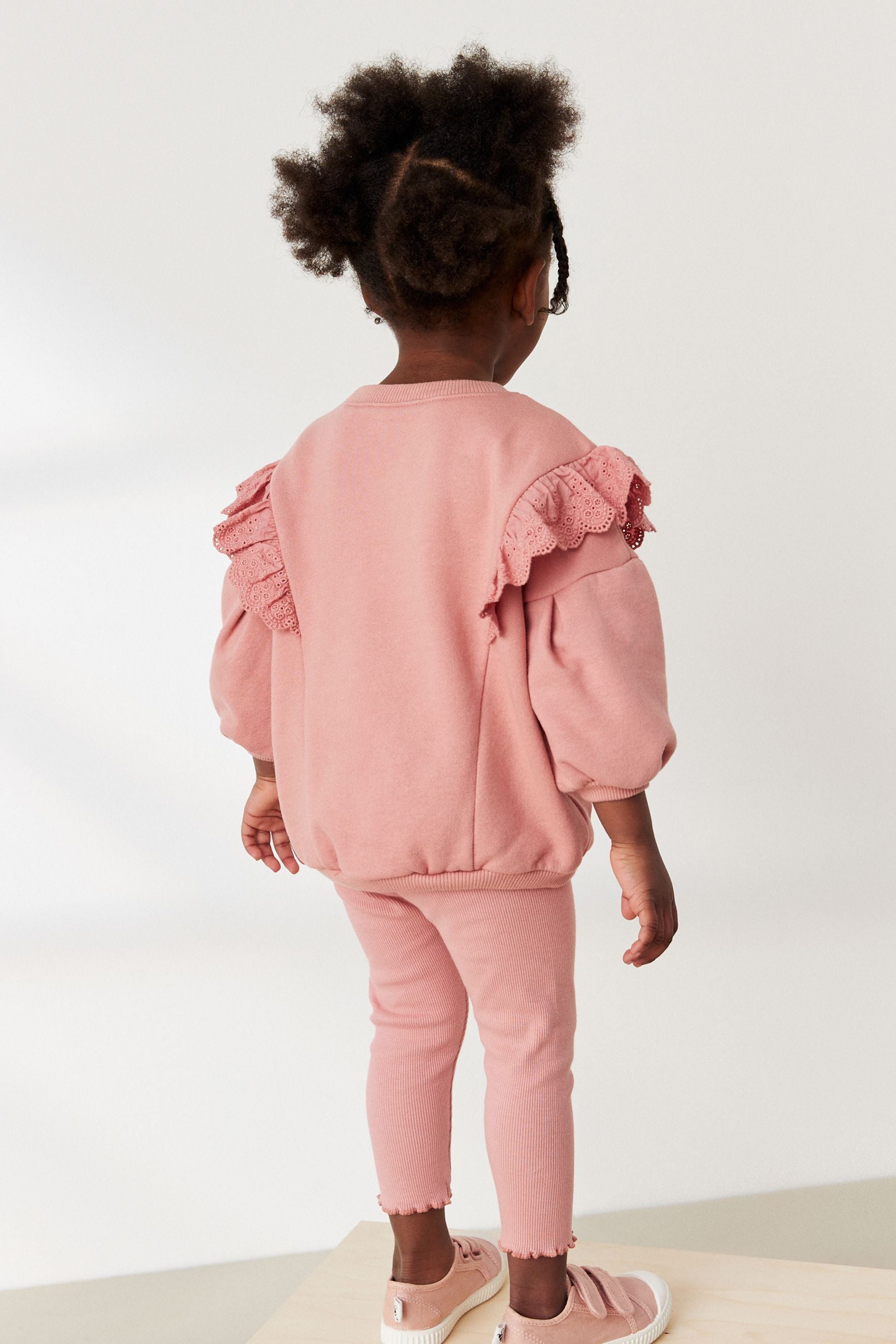 Pink Broderie Frill Sweatshirt and Ribbed Leggings Set (3mths-7yrs)