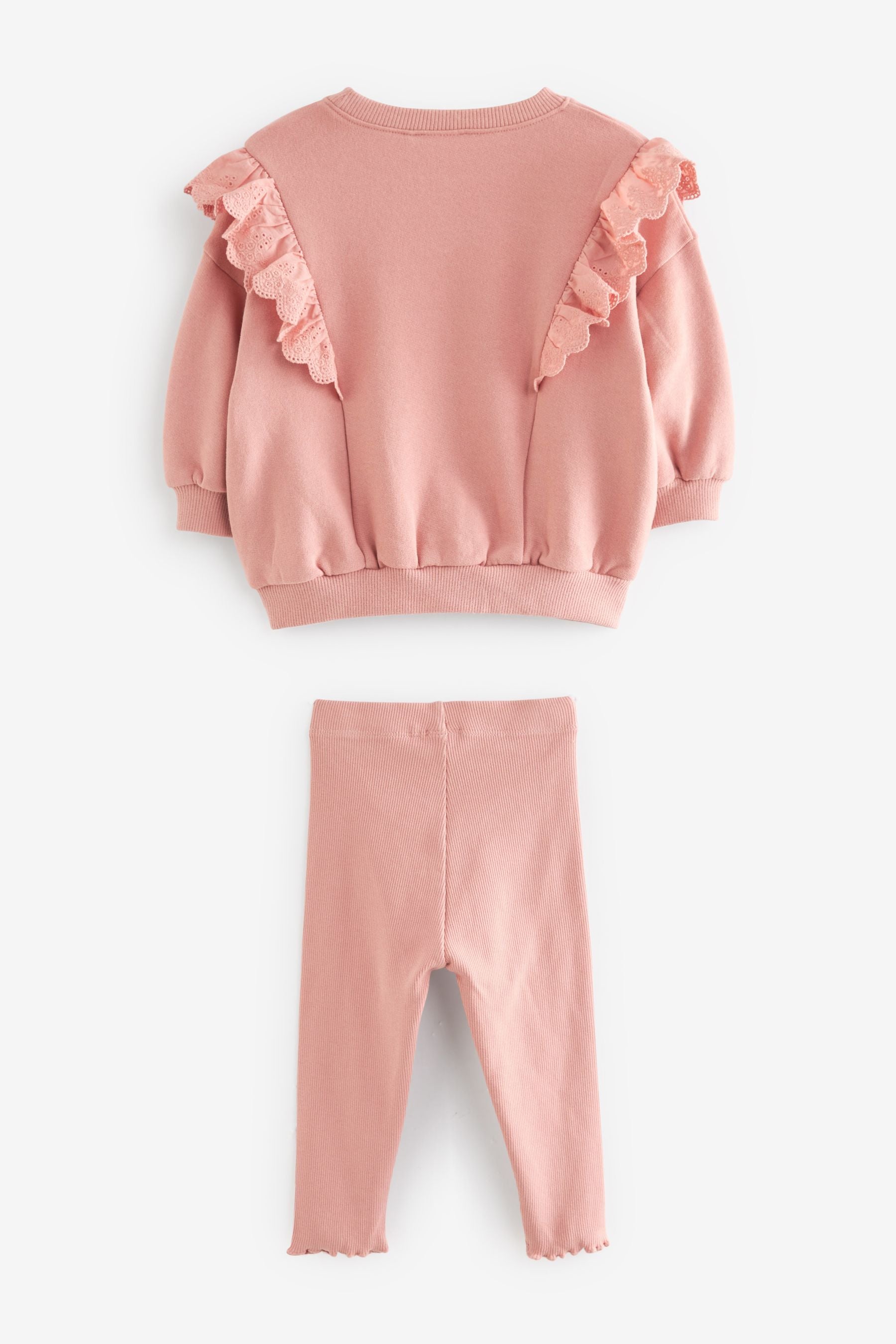 Pink Broderie Frill Sweatshirt and Ribbed Leggings Set (3mths-7yrs)